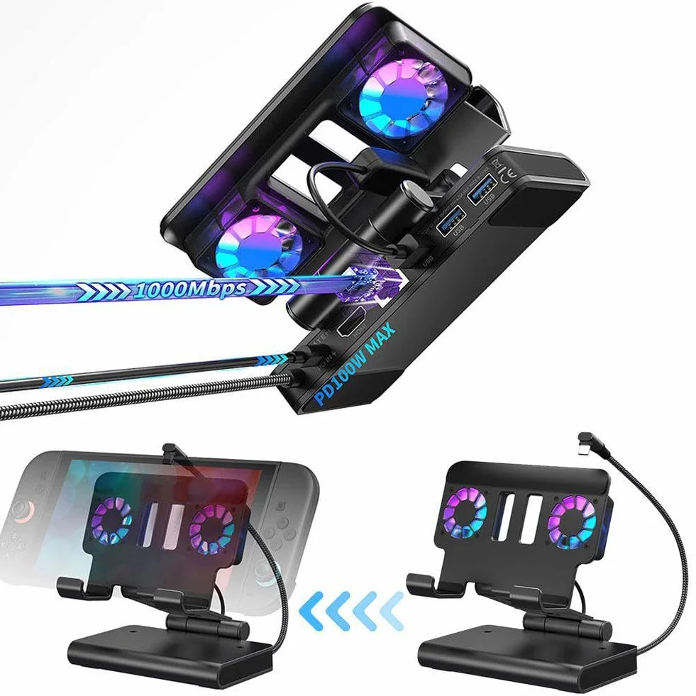 Dock di espansione di raffreddamento USB per Nintendo Switch 2, per doppia ventola in lega di alluminio con supporto 4K 144Hz, per uso domestico e in viaggio dal design compatto