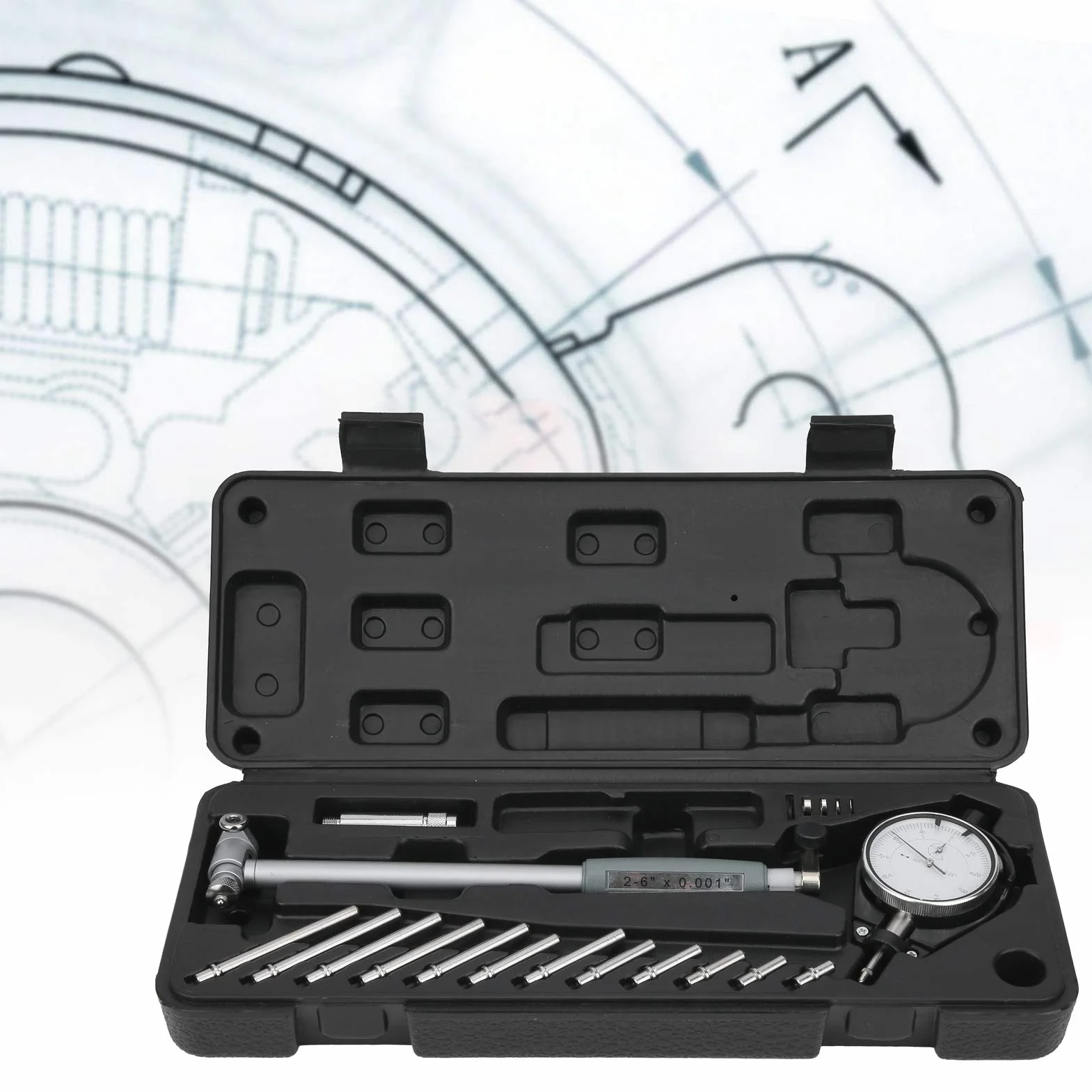 Set misuratore di alesatura con quadrante estensore, misuratore di alesatura comparatore, indicatore di foro del quadrante di misurazione Kit di utensili per cilindri del motore (misure inglesi)
