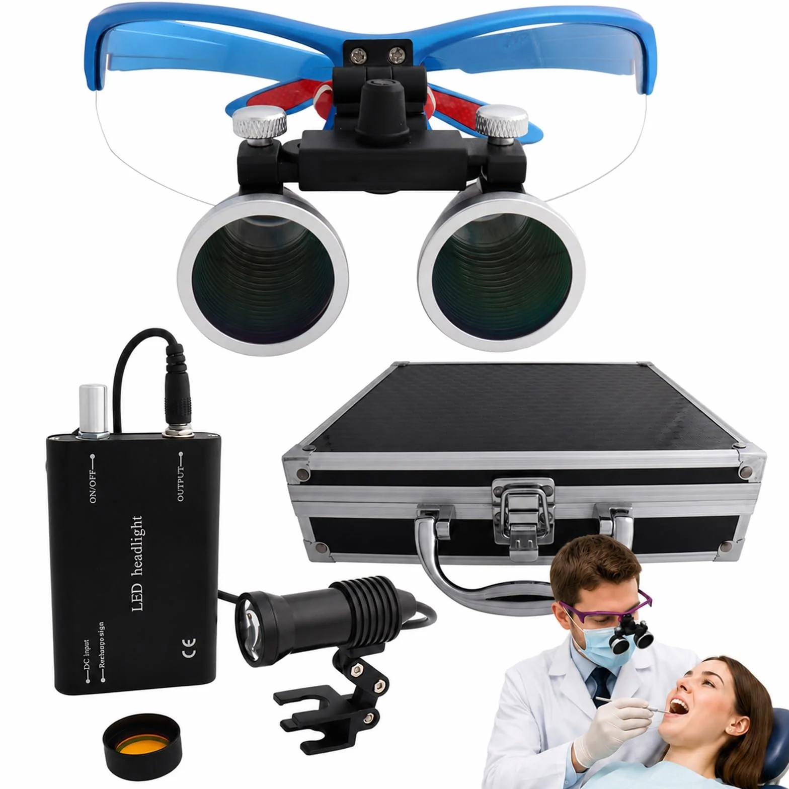 Lenti D'ingrandimento Binoculari Professionali Ed Ergonomiche (2.5X/3.5X) – Occhiali Ingranditori Da Testa Con Lampada LED 5W, Distanza Interpupillare Regolabile E Custodia In Alluminio(Blue,3.5X)