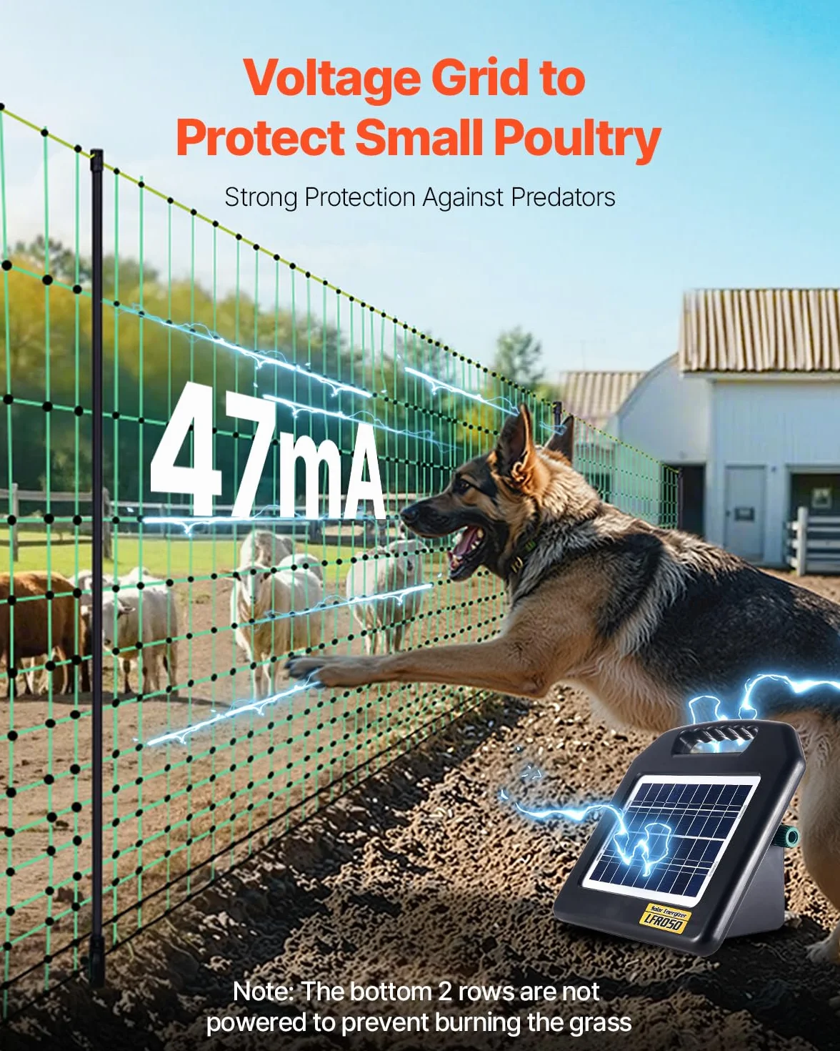 VEVOR Rete per Recinzione di Pascoli, 1,27 x 50 m, Rete per Pecore con Pali e Picchetti, Recinzione Portatile per Capre, Cervi, Maiali, Cani da Cortile, Giardino, Fattorie