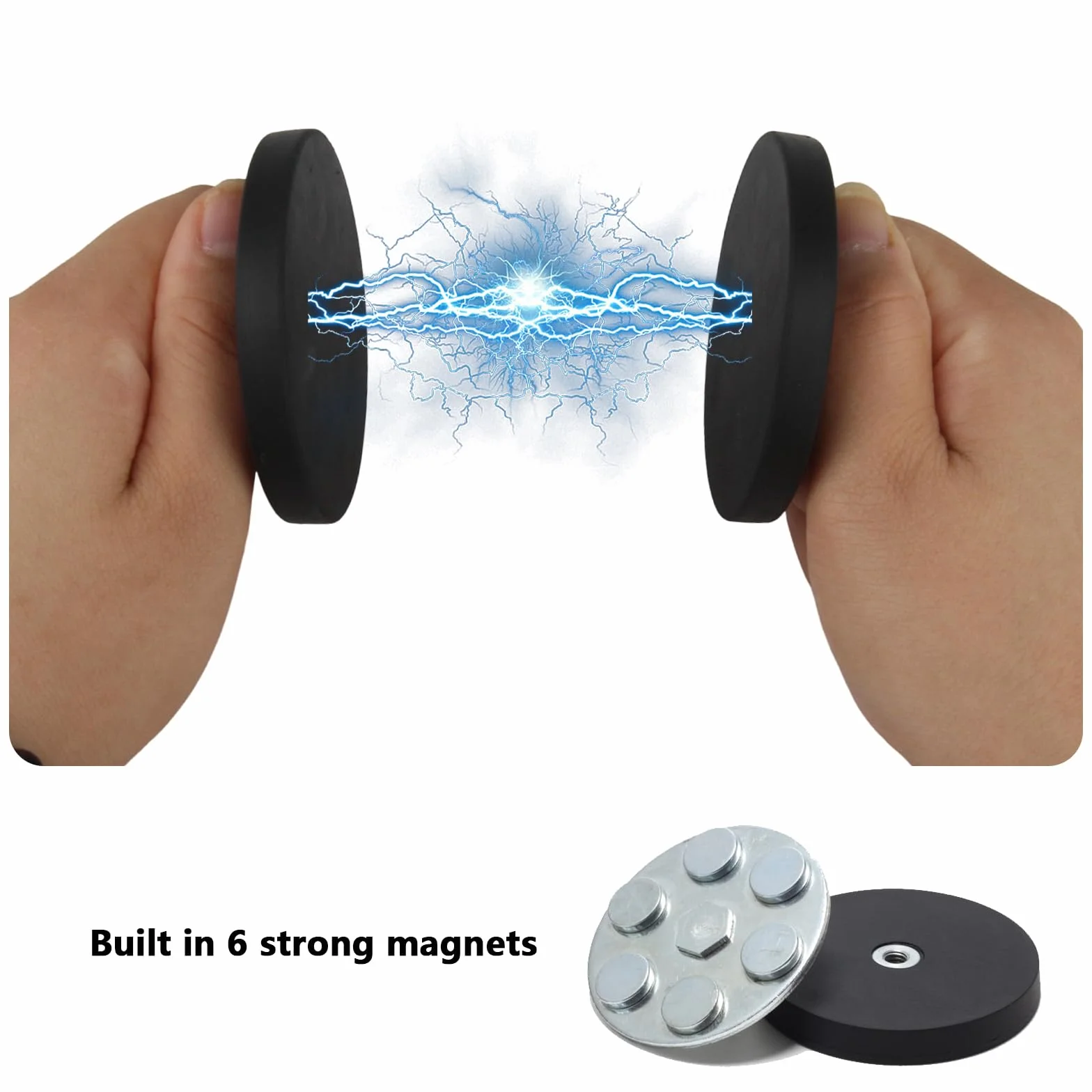 Piedini magnetici M6 17 kg filettatura 66 mm magneti gommati estrazione potente