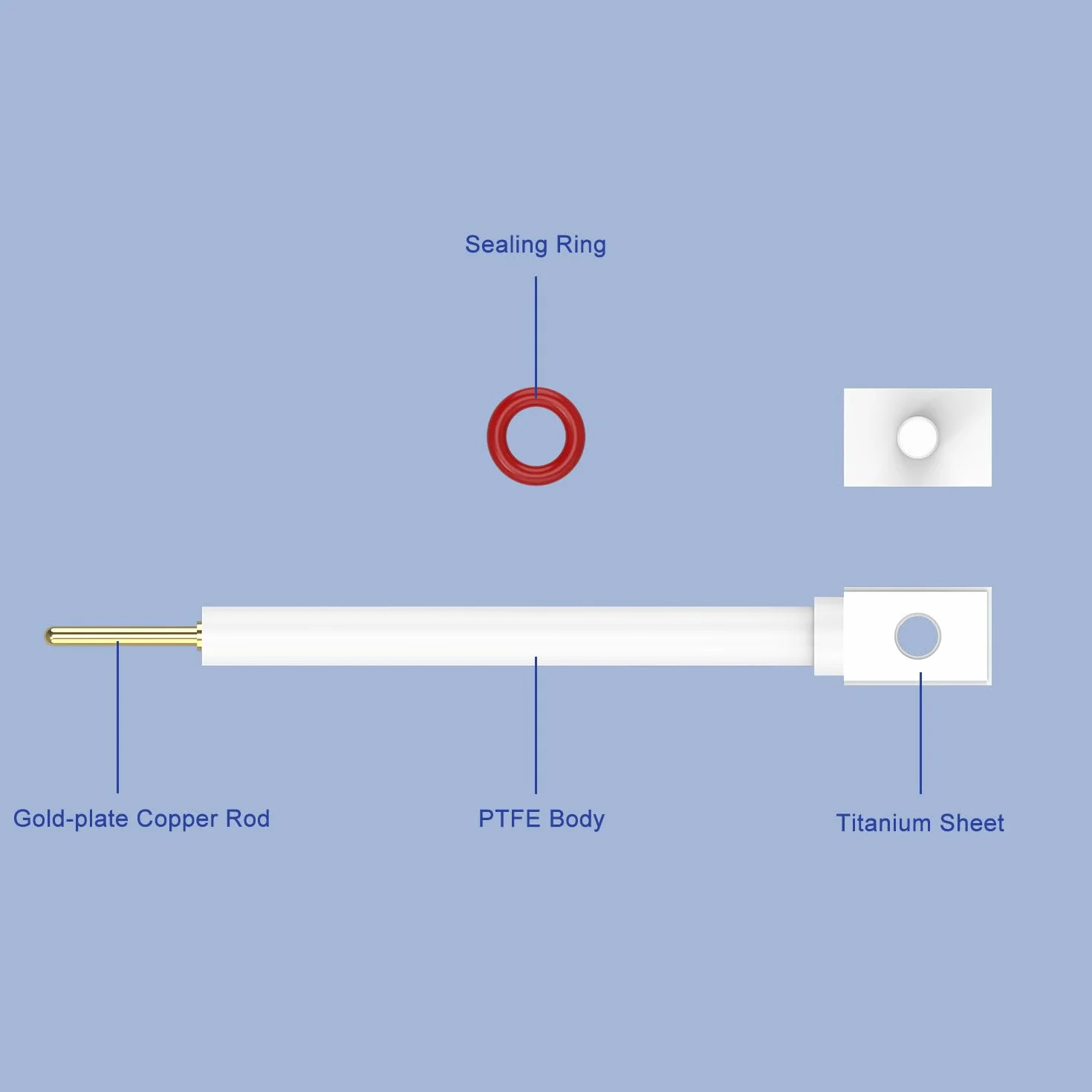 Labasics Sostegno Elettrodo in Titanio PTFE, Morsetto Elettrolisi per Campioni Solidi, Morsetto Conduttivo con Lamina di Titanio ad Alta Purezza 10 x 15 mm e Corpo in PTFE