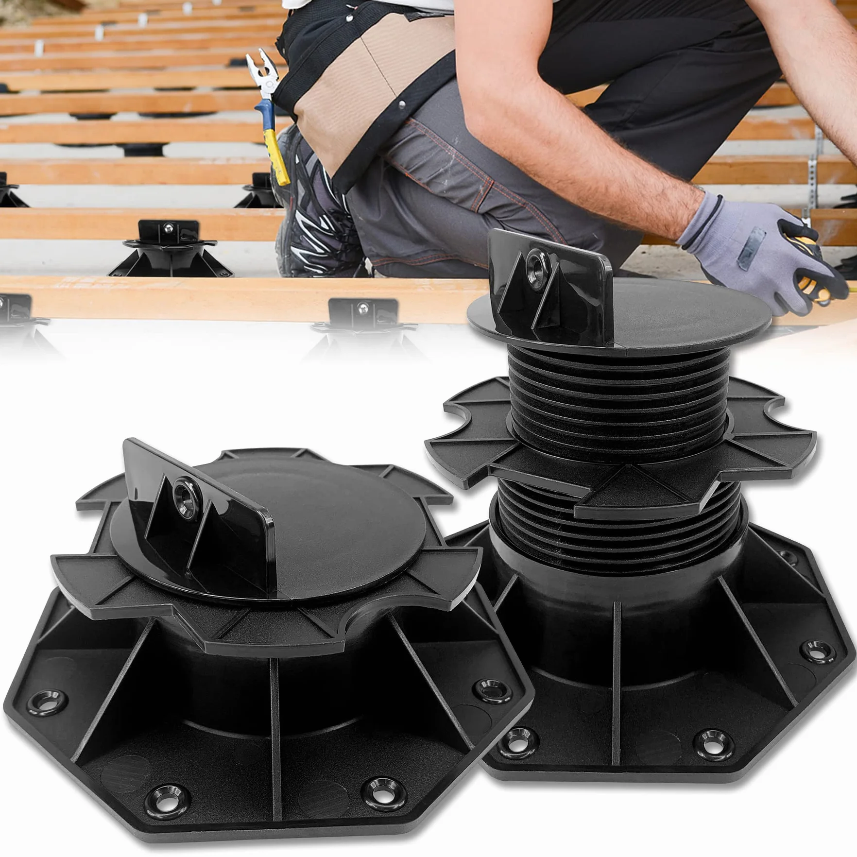 Froadp 60-140mm Supporti Regolabile Pavimento, Piedi Autolivellanti in PP, Trave Portante per Pavimentazione da Giardino Esterna o Lastre per Balconi Pietra Piastra Base di Regolazione (50)
