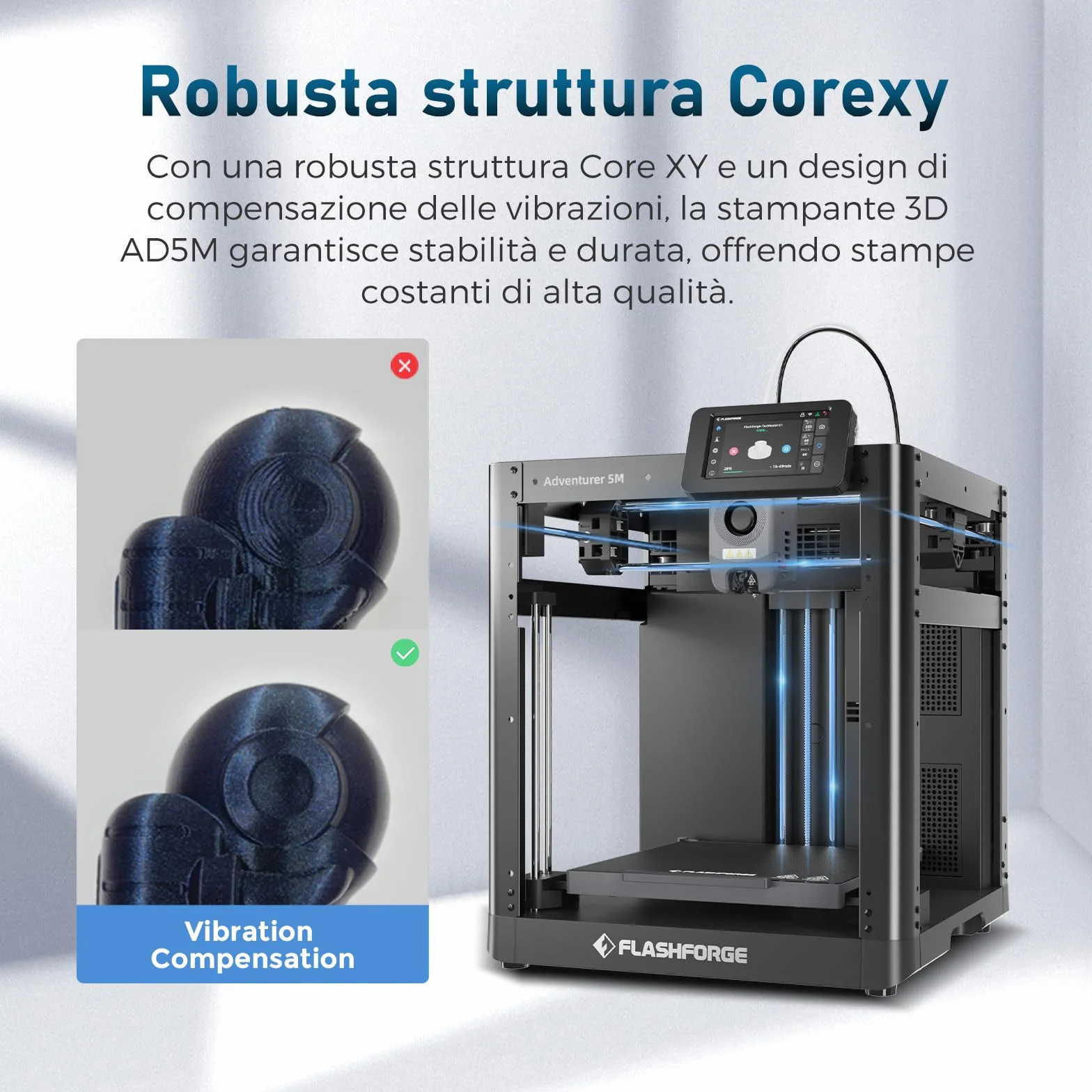 Flashforge Adventurer 5M Stampante 3D - 600 mm/s Ultra Veloce con Autolevelling & Ugello Intelligente - Piastra PEI e Volume 220x220x220mm - Ideale per Principianti e Professionisti