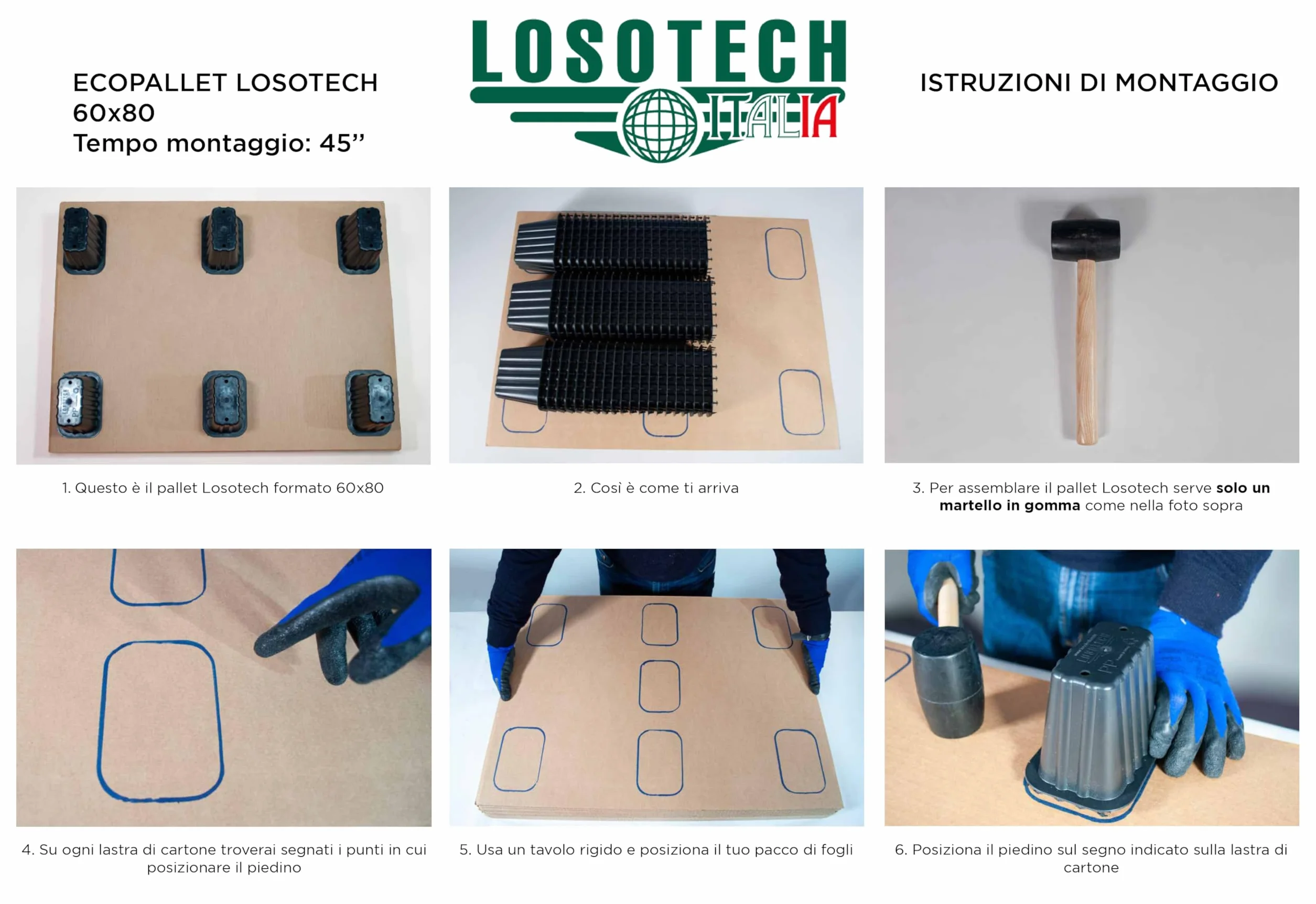ECOPALLET Losotech, f.to 60 x 80 cm, confezione da 𝟏𝟎 𝐏𝐄𝐙𝐙𝐈 da assemblare