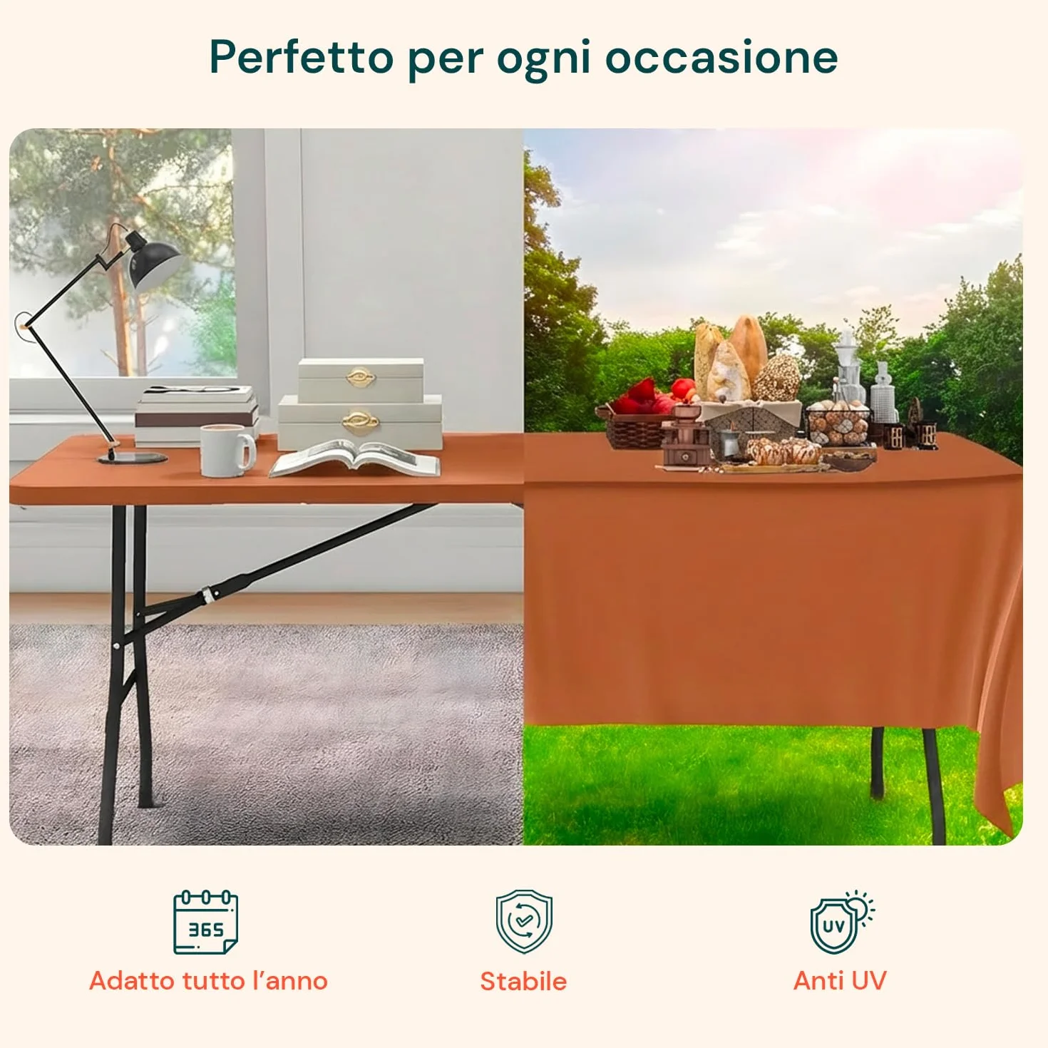 Avilia Tavolo Pieghevole da Pranzo Salvaspazio in HDPE per 6 Persone 180x70x74 cm Marrone