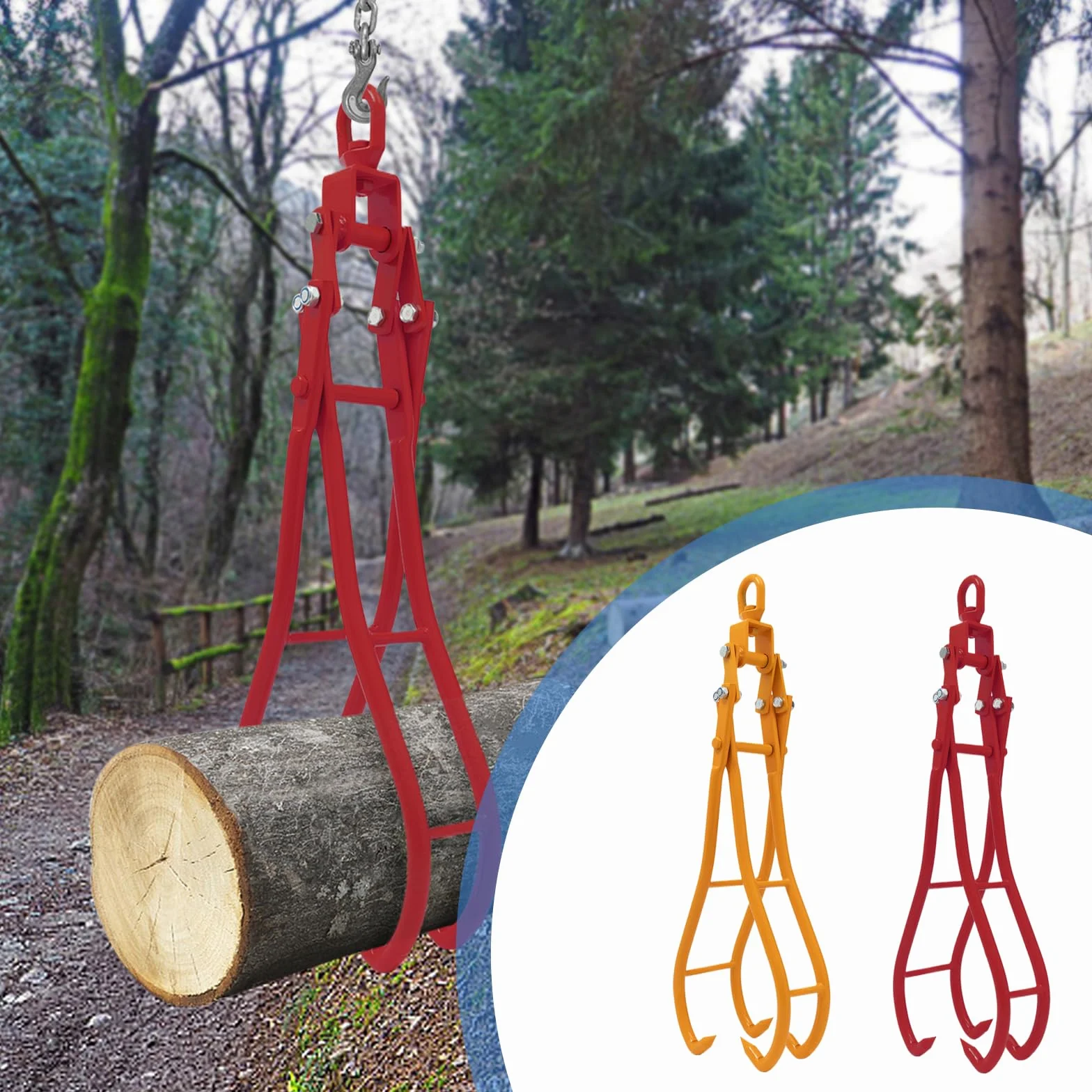 Pinza forestale per tronchi fino a 914 mm, forza di trazione 2T, pinza di sollevamento con 4 mandrini per camion, falegnameria, silvicoltura, edilizia, ecc. (rosso)