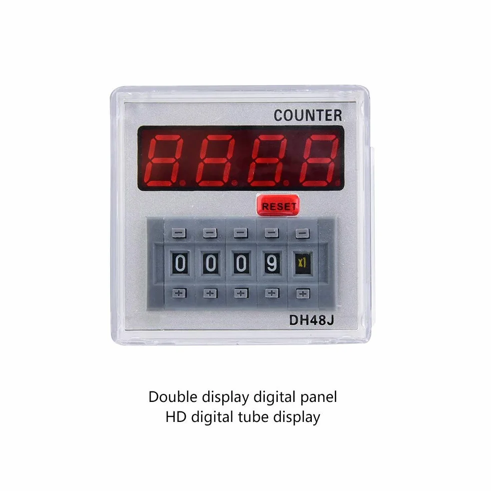 Relè Contatore Elettronico DH48J-A 24 V AC/DC ABS 1-999900 Pannello a 11 Pin Contatore o Reset Contatore con Display a LED, Relè Temporale Digitale