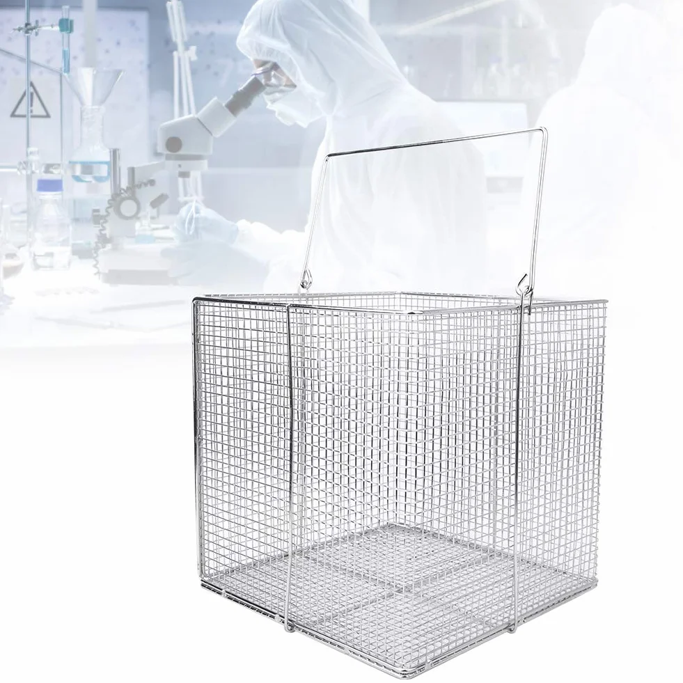 Atyhao Cestello per la Pulizia Universale, per cestello in Acciaio Inossidabile per Strumenti di Pulizia con per Laboratorio(Quadrato 200x200x200mm)