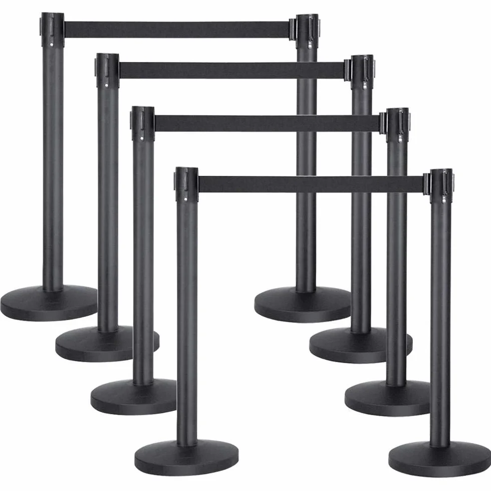 Yaheetech Transenne Eliminacode Separacode 8 Paletti Delimitazione con Nastro Retrattile 2 Metri Altezza 92 cm Colonnie Segnapercorso Neri