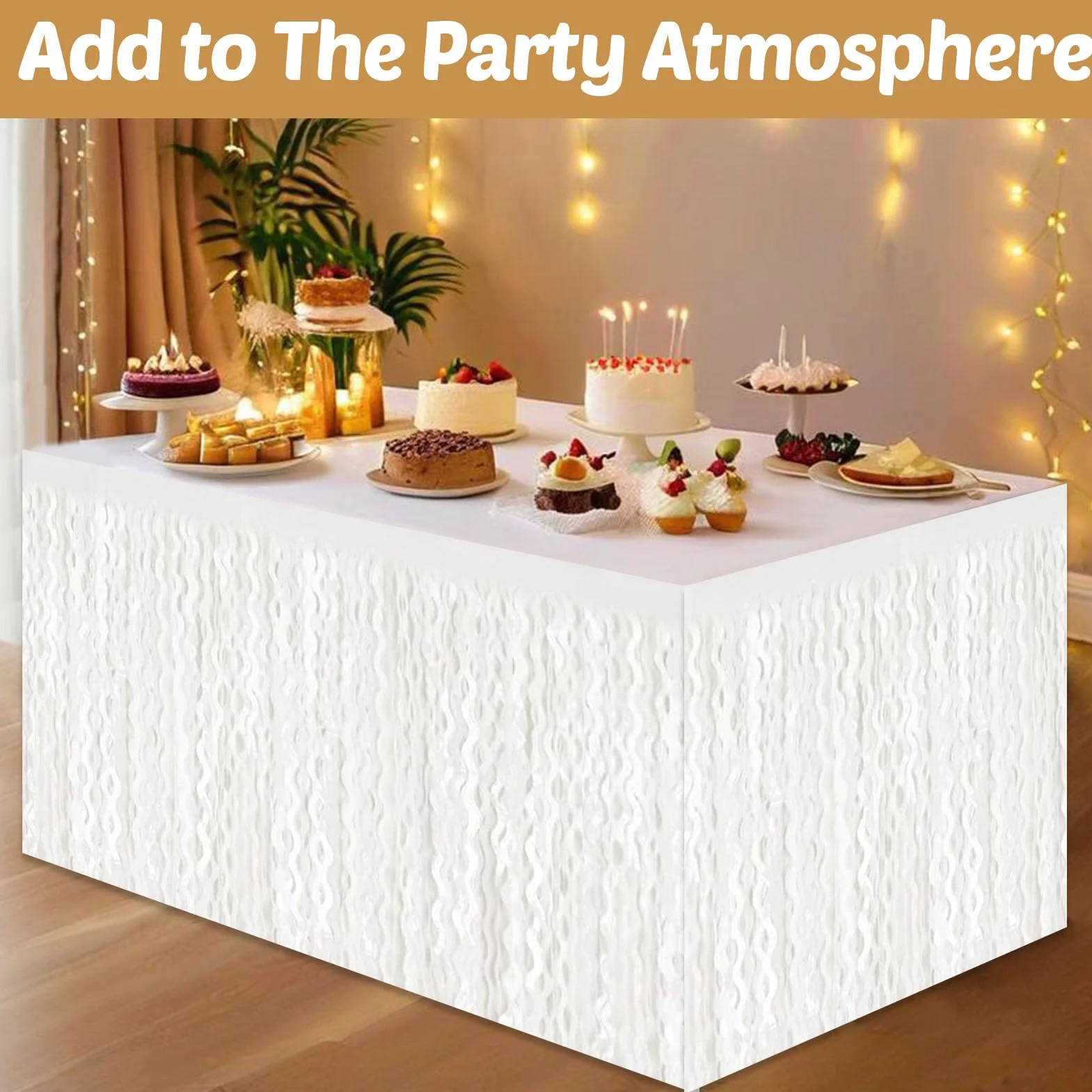 Gonne da Tavolo con Frange in Lamina di Alluminio Bianco Macaron 73 x 274 cm, 6 Pezzi