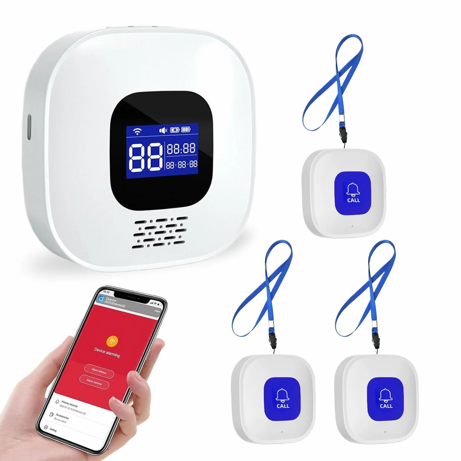 Salvavita Anziani, Pulsante Salvavita Anziani WiFi, App Tuya Smart/Smart Life per Ricevere Notifiche da Remoto, Adatto ad Anziani, Malati, Disabili, Bambini (1 Ricevitore + 3 SOS Pulsante)