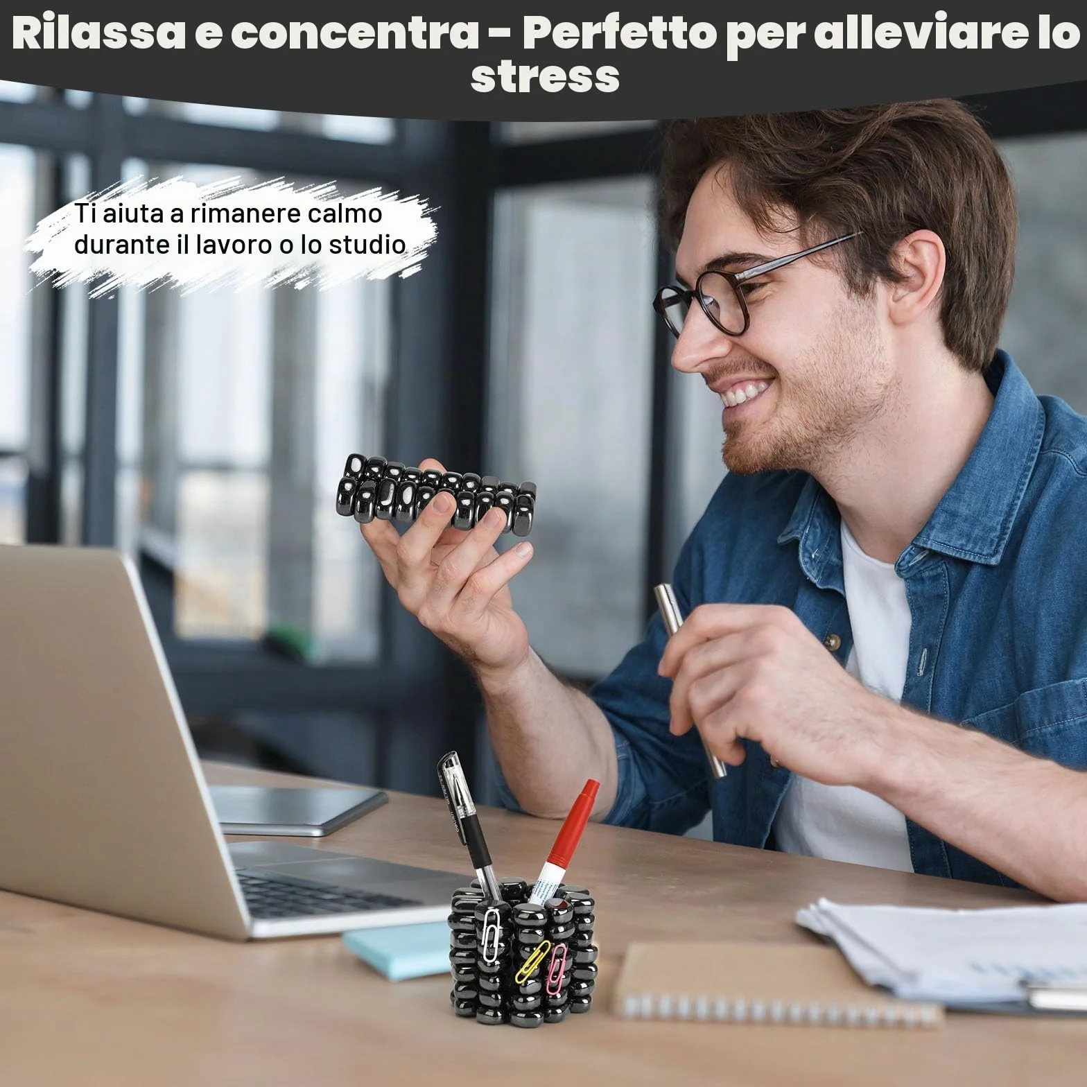 Pietre Magnetiche di Ematite Irregolari 20 Pezzi con Borsa Portaoggetti per Frigorifero Decorazione Anti-Stress Nero