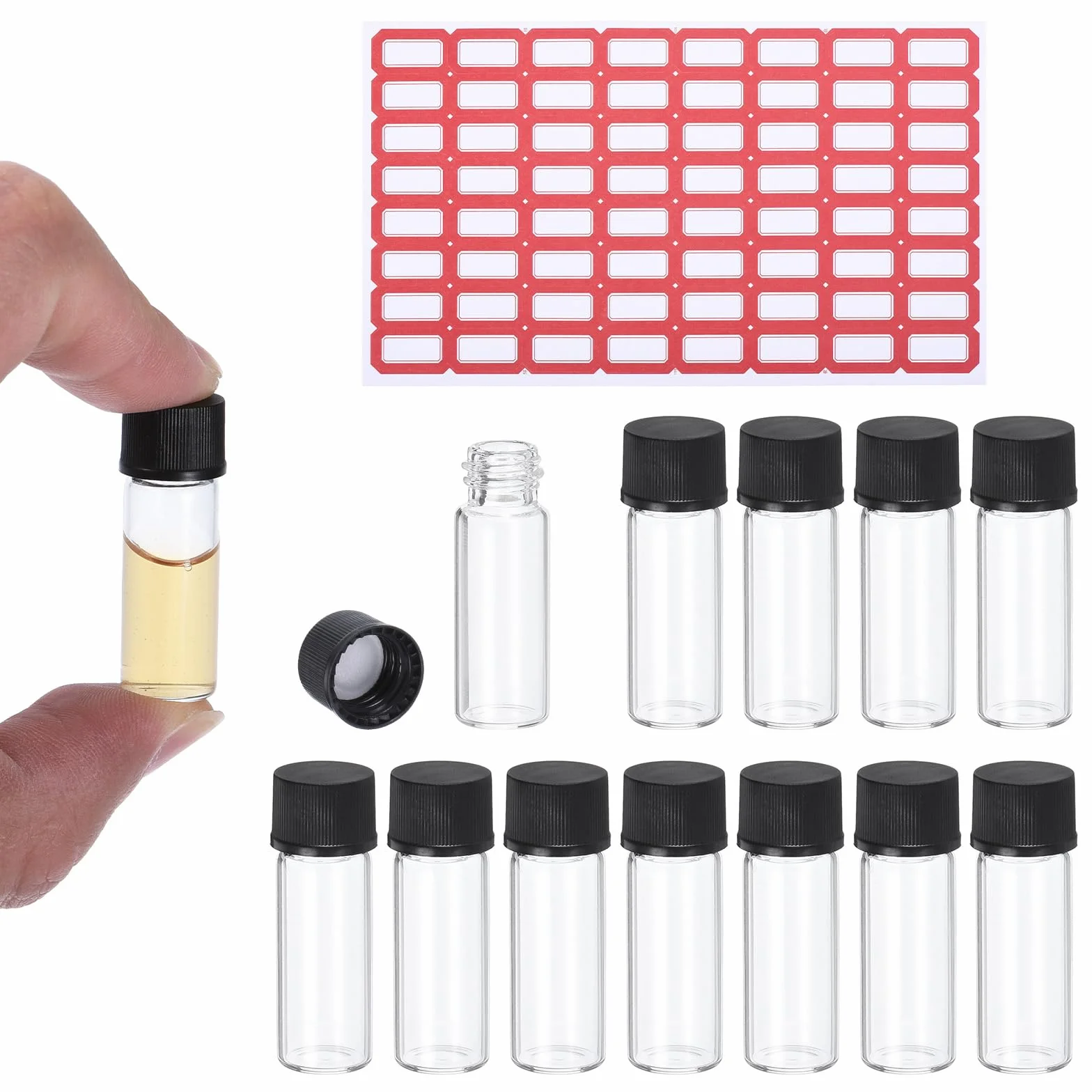 PATIKIL Fiale Vetro Trasparente da 2 Ml, Pz25 Fiale Esemplare con Tappo a Vite, Bottiglia per Reagenti con Etichette, Fiale di Vetro per Campioni Liquidi a Tenuta Stagna per Laboratorio