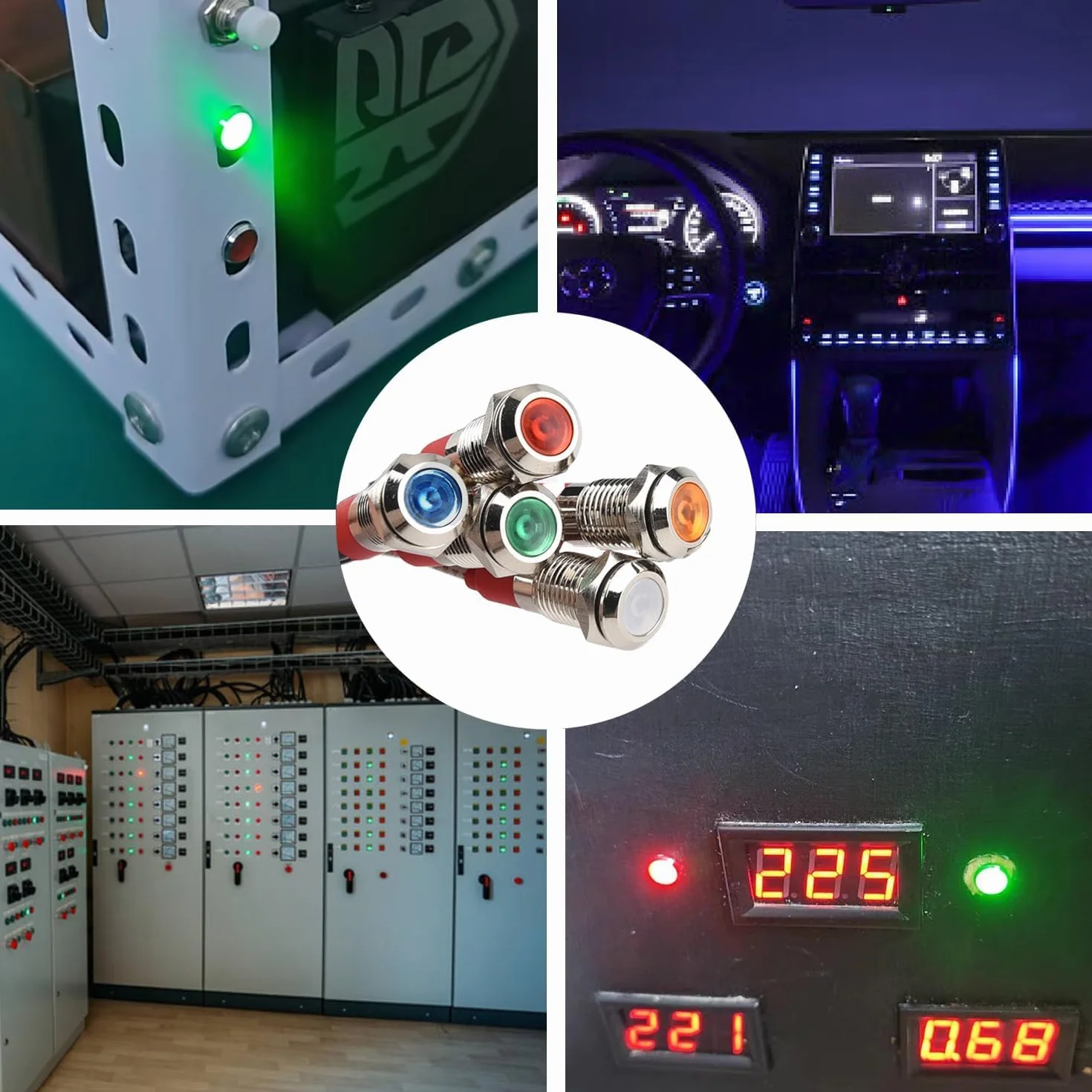 GTIWUNG 10 Pezzi 6mm Indicatore Luminoso Set 12V Luce di Segnalazione in Metallo Impermeabile Indicatori Luminosi a LED Pannello Metallico Testa Piatta con Fili, 5 Colori, 2 di Diascuno