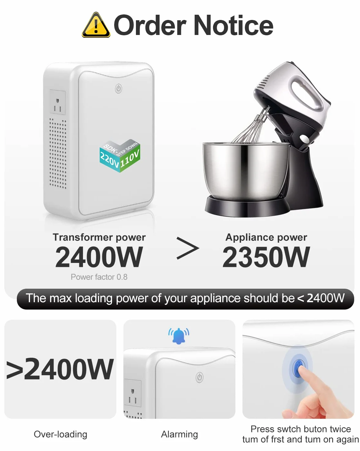 ZHENGXI ELECTRIC Convertitore di tensione 3000W 230V a 110V Step Down 220V-240V a 110V-120V