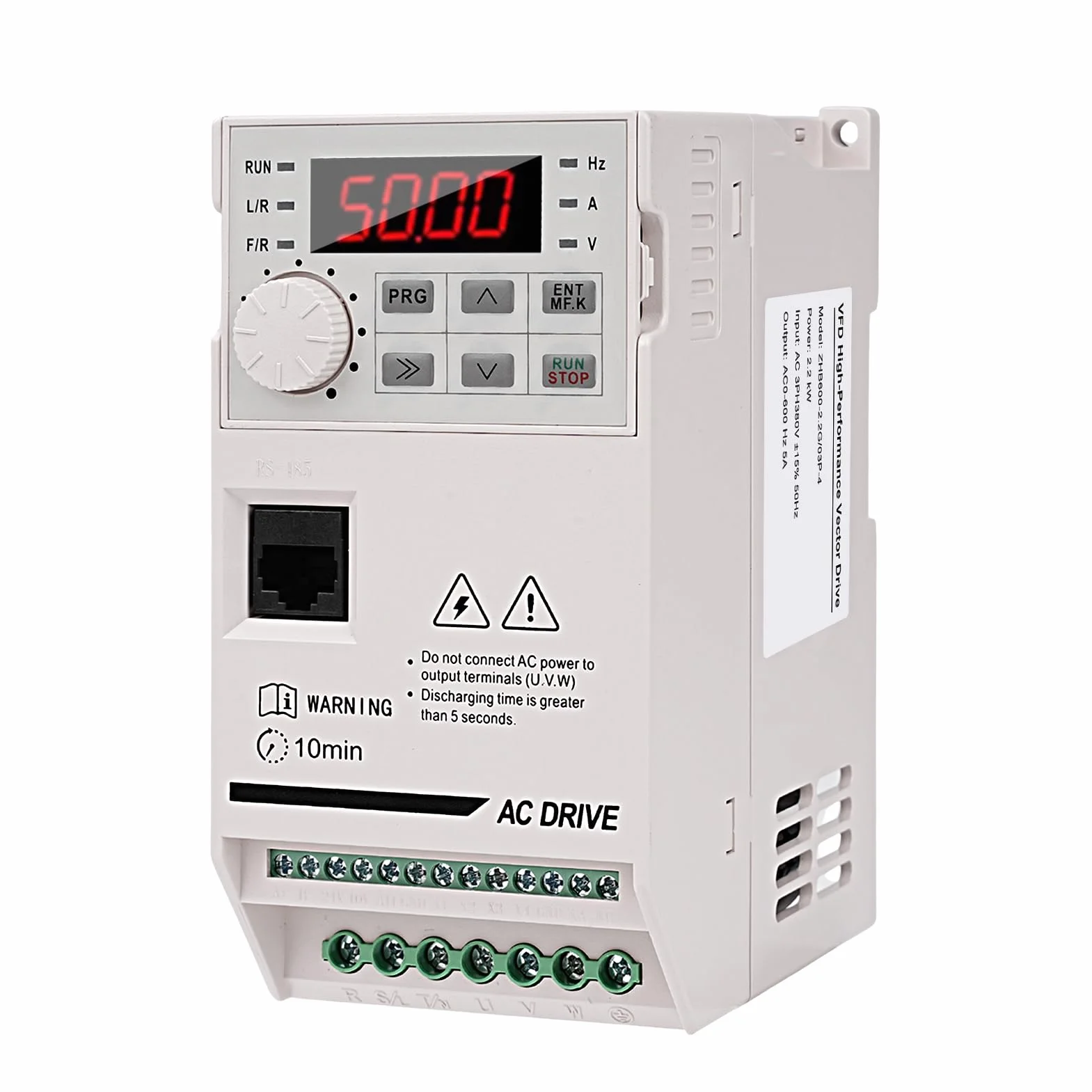Inverter per Motori trifase 380V 2.2KW VFD Azionamento a frequenza variabile ingresso e uscita trifase 380V Regolatore convertitore di frequenza CNC ZHB600-2.2KW con cavo prolungatore 2M