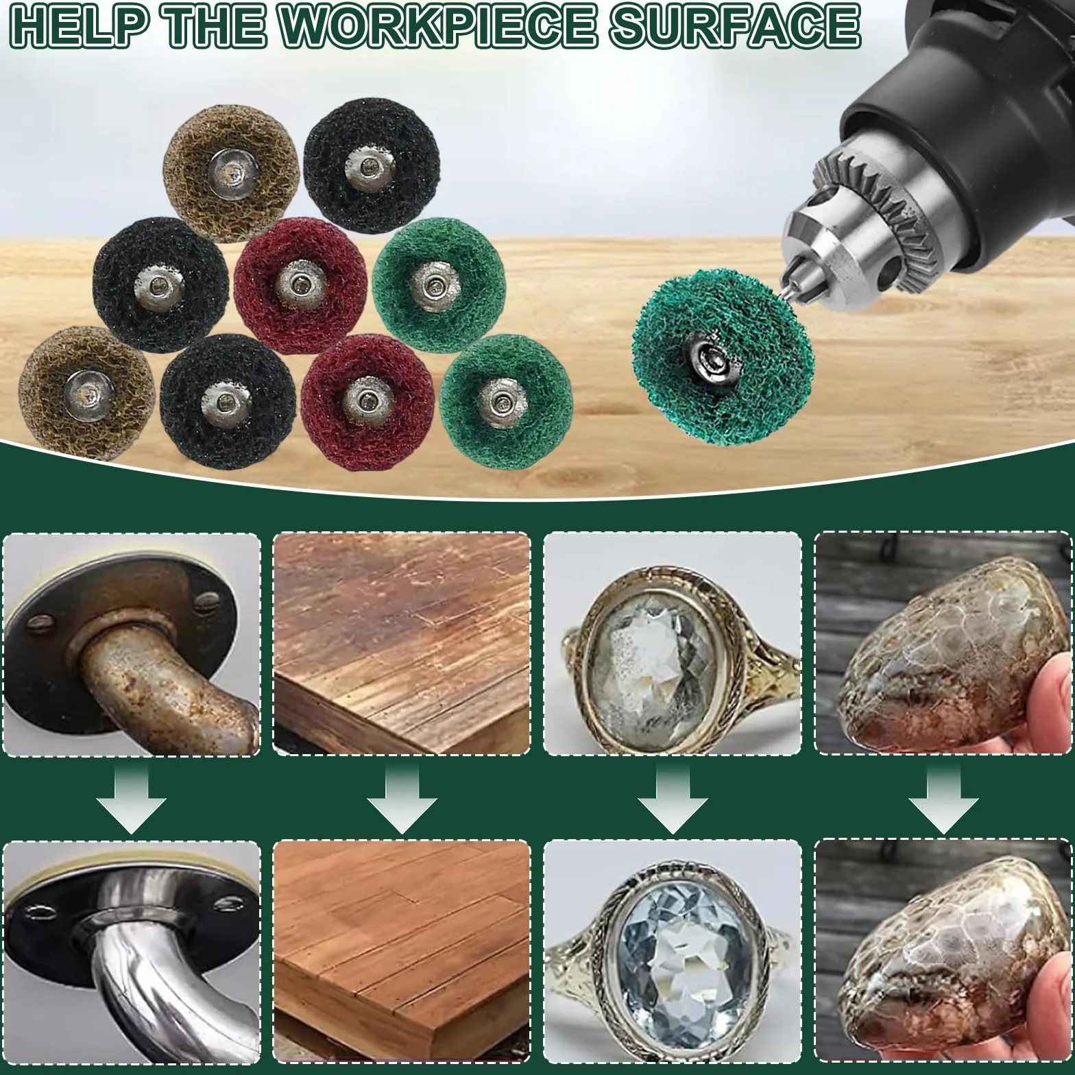 80Pz Set di Ruote Abrasive di Lucidatura 25mm Dischi Abrasivi per Lucidatura con Grana 120/180/320/400 Mole Abrasive per Lucidaturca con Manico 3mm per Utensili Rotanti per Vetro Metallo Legno