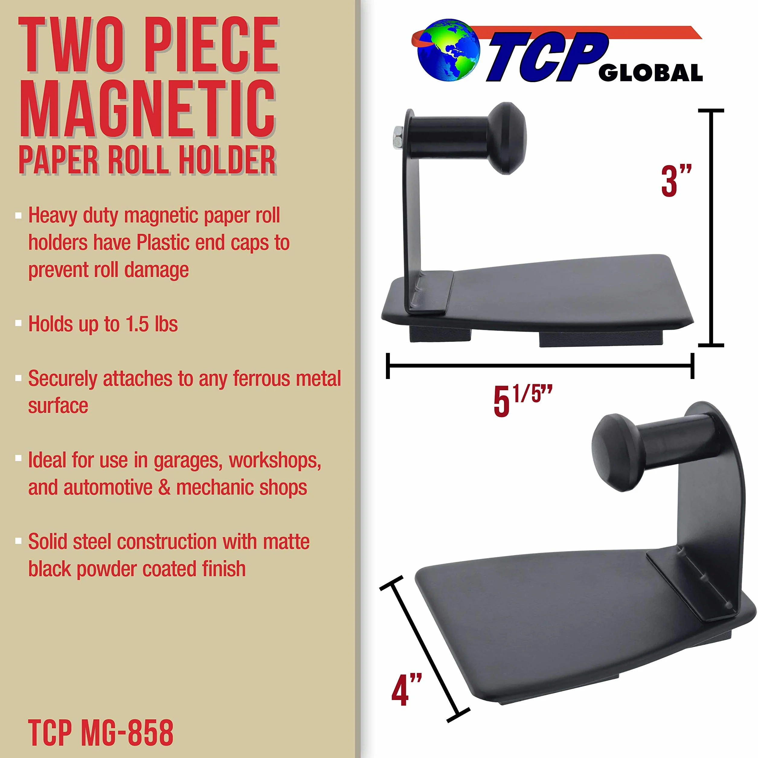 TCP Global Portarotolo magnetico in acciaio per asciugamani, salviette, fazzoletti