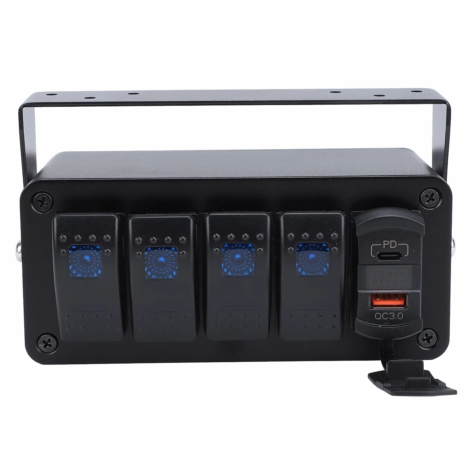 Ausla 4 Gang Pannello Interruttore a Levetta in Alluminio 12V 24V 20A Scatola Interruttore con Caricabatterie USB PD Tipo C QC 3.0 Display LED Tensione per Auto Camion Barche
