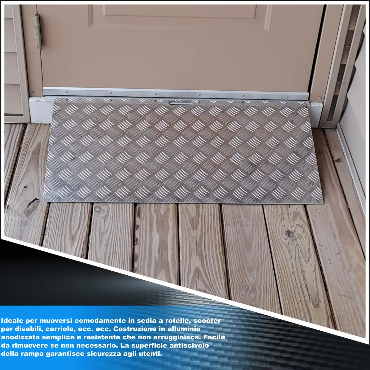 Rampa di Soglia Alluminio Anodizzato Rigida Piattaforma di Carico Altezza Regolabile Superficie Antiscivolo 1TR90