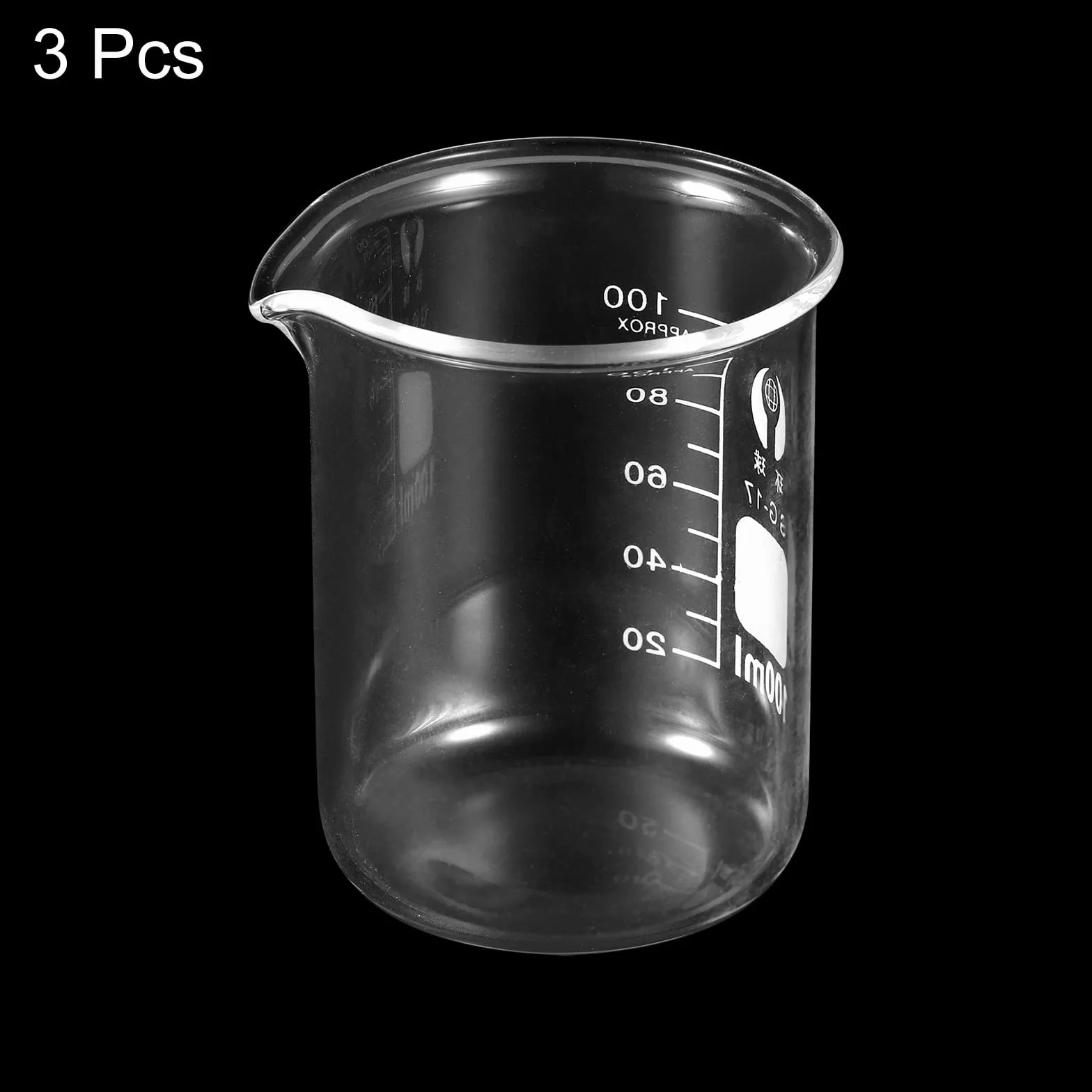 PATIKIL 3pz 100ml Bassa Forma Vetro Bicchiere, 3.3 Borosilicato Vetro Graduato Stampato Scale Misurazione Tazze con Beccuccio per Cucina Laboratorio Liquidi