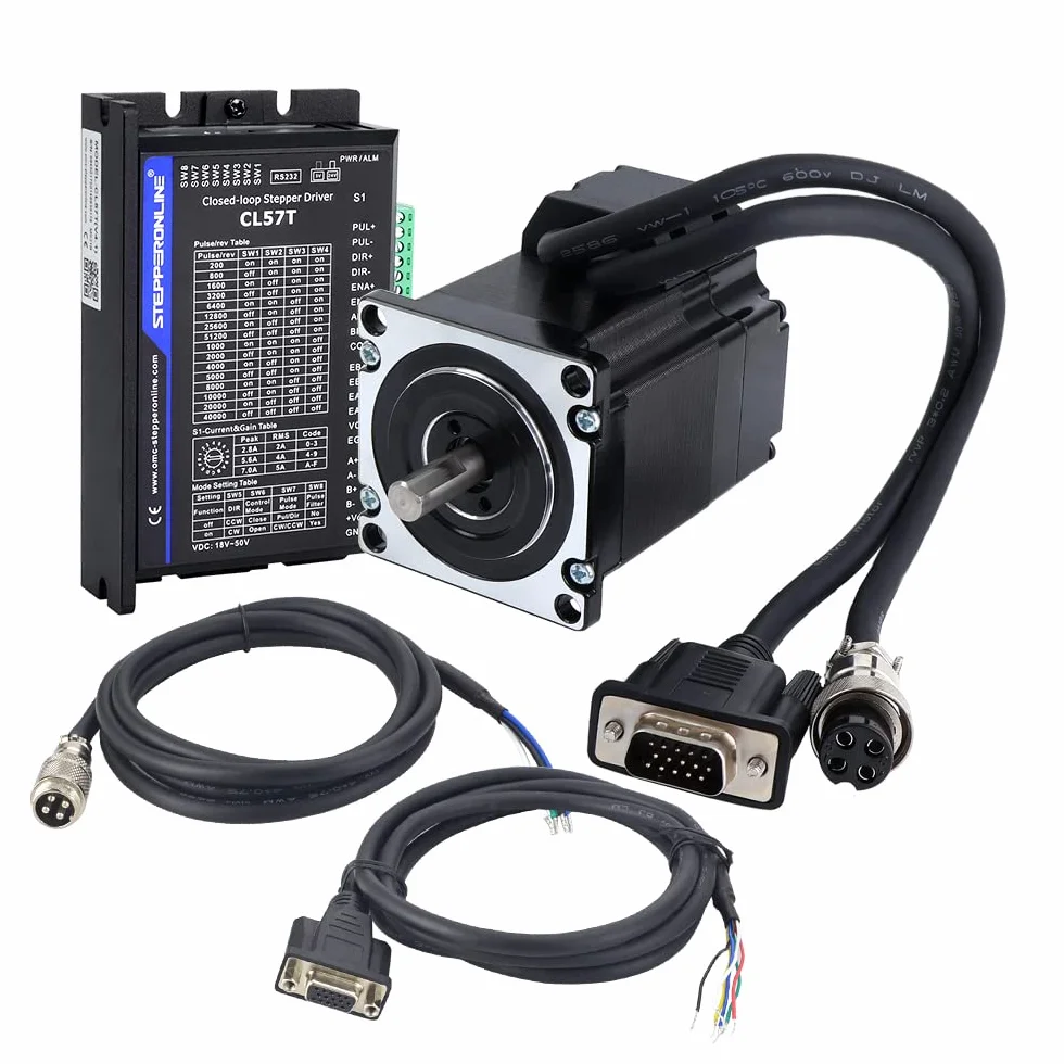 Stepperonline, 1 kit con motore passo-passo Closed Loop, 1,2 Nm, 1000PPR, Nema 23, stepper motore e driver CL57T-V41, 0~8,0A, 24~48VDC, per macchina per incisione CNC