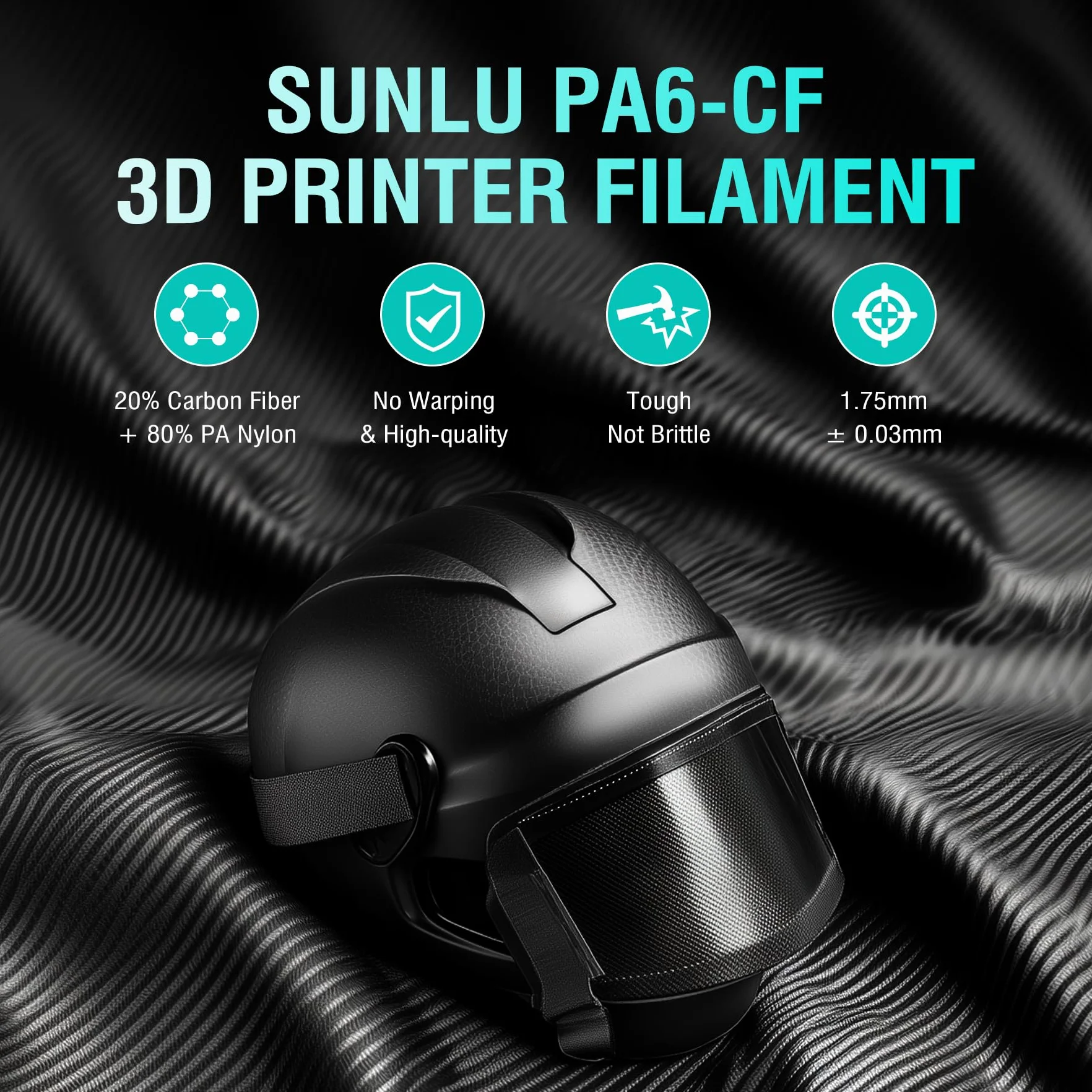 SUNLU PA6-CF Filamento 3D 1.75 mm 1KG, 209°C, 80% Nylon PA 20% Fibra di Carbonio, Resistente al Calore