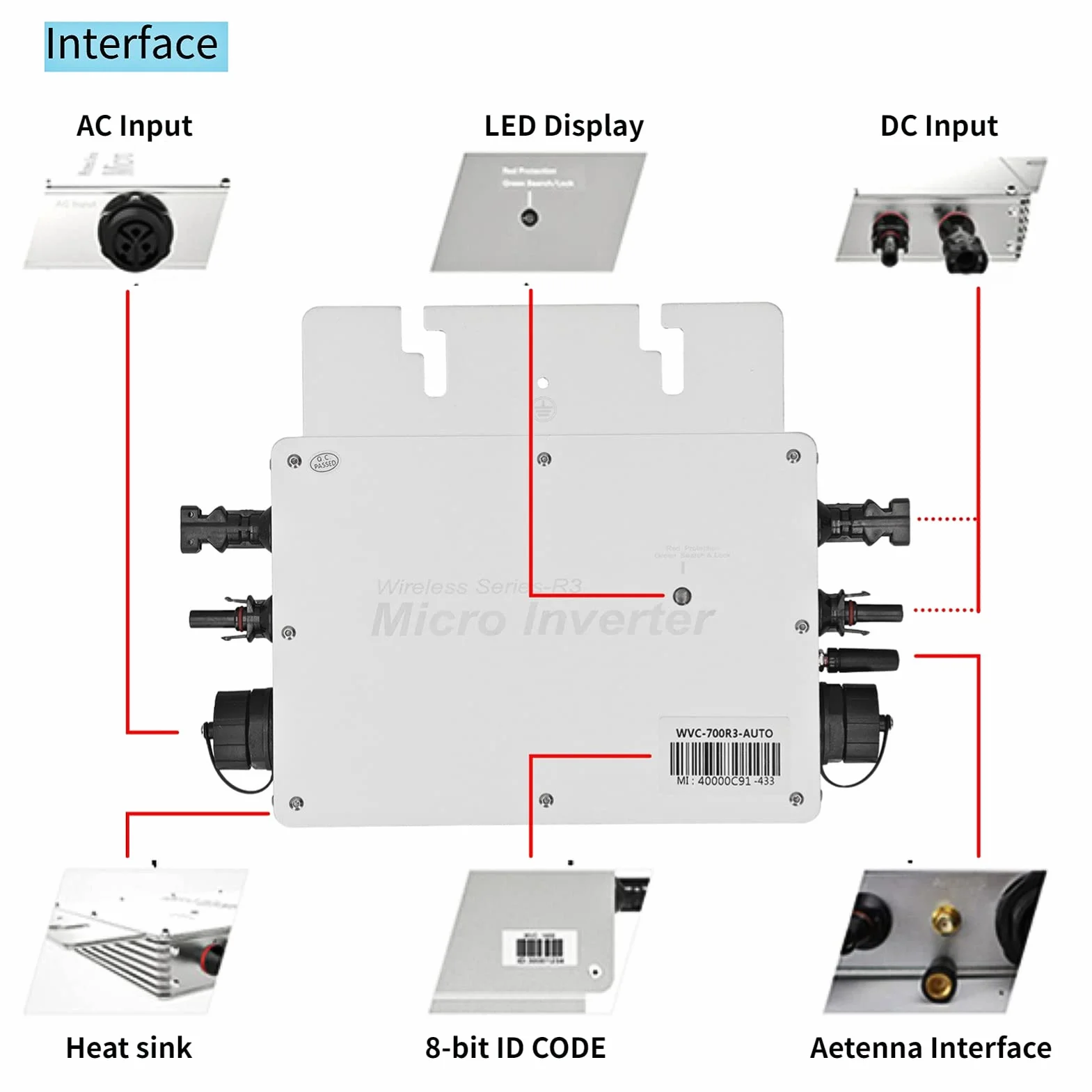 WVC - 700W Microinverter a Rete Solare Impermeabile Controllo WIFI Identificazione Automatica Micro Inverter CC a CA 120/230 V