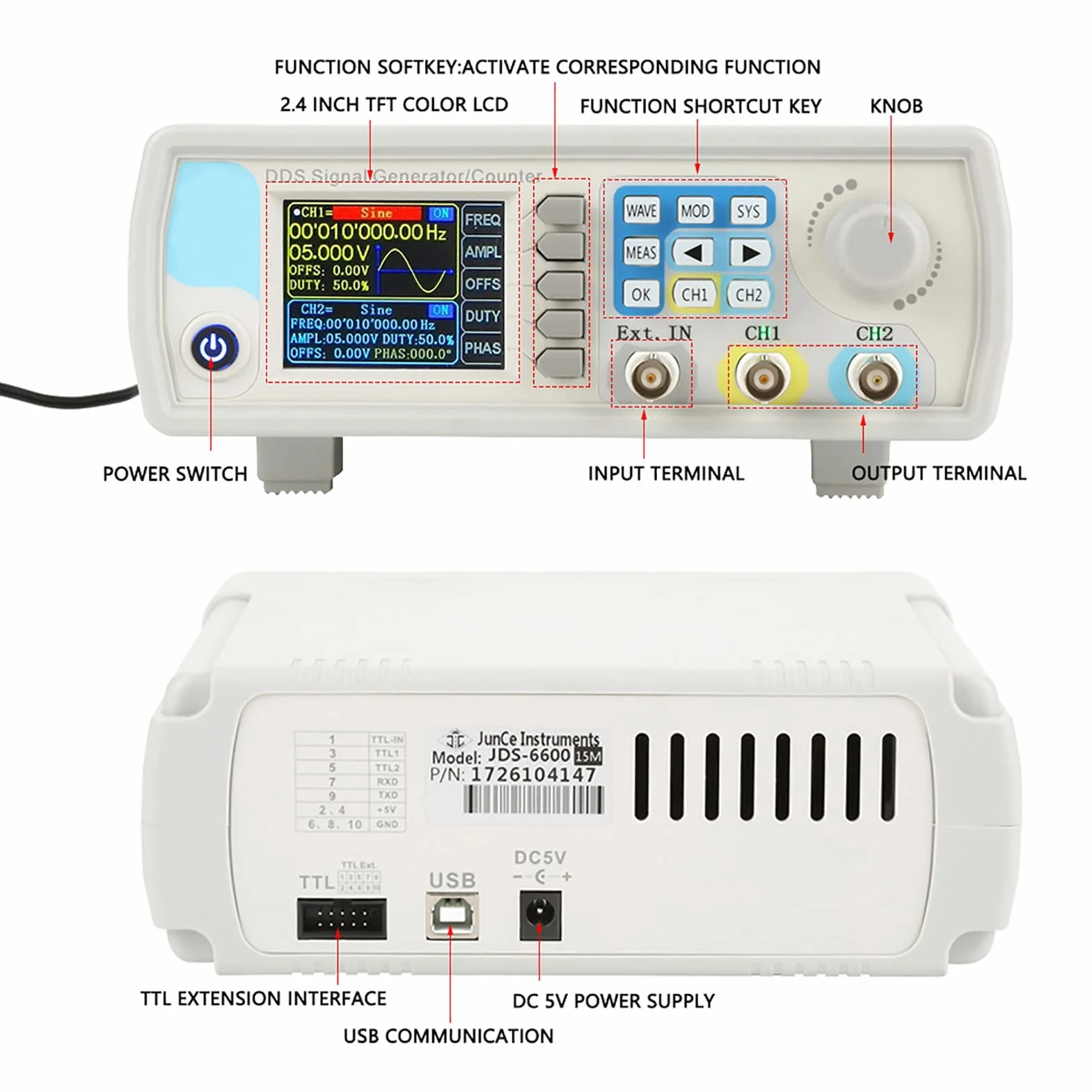 Generatore di Segnale, Generatore di Funzione Jds6600 Dds a Frequenza Sinusoidale ad Alta Precisione Controllo Strumentazione Digitale Ac100-240v (Reg. USA 60 Hz) (15 Hz)