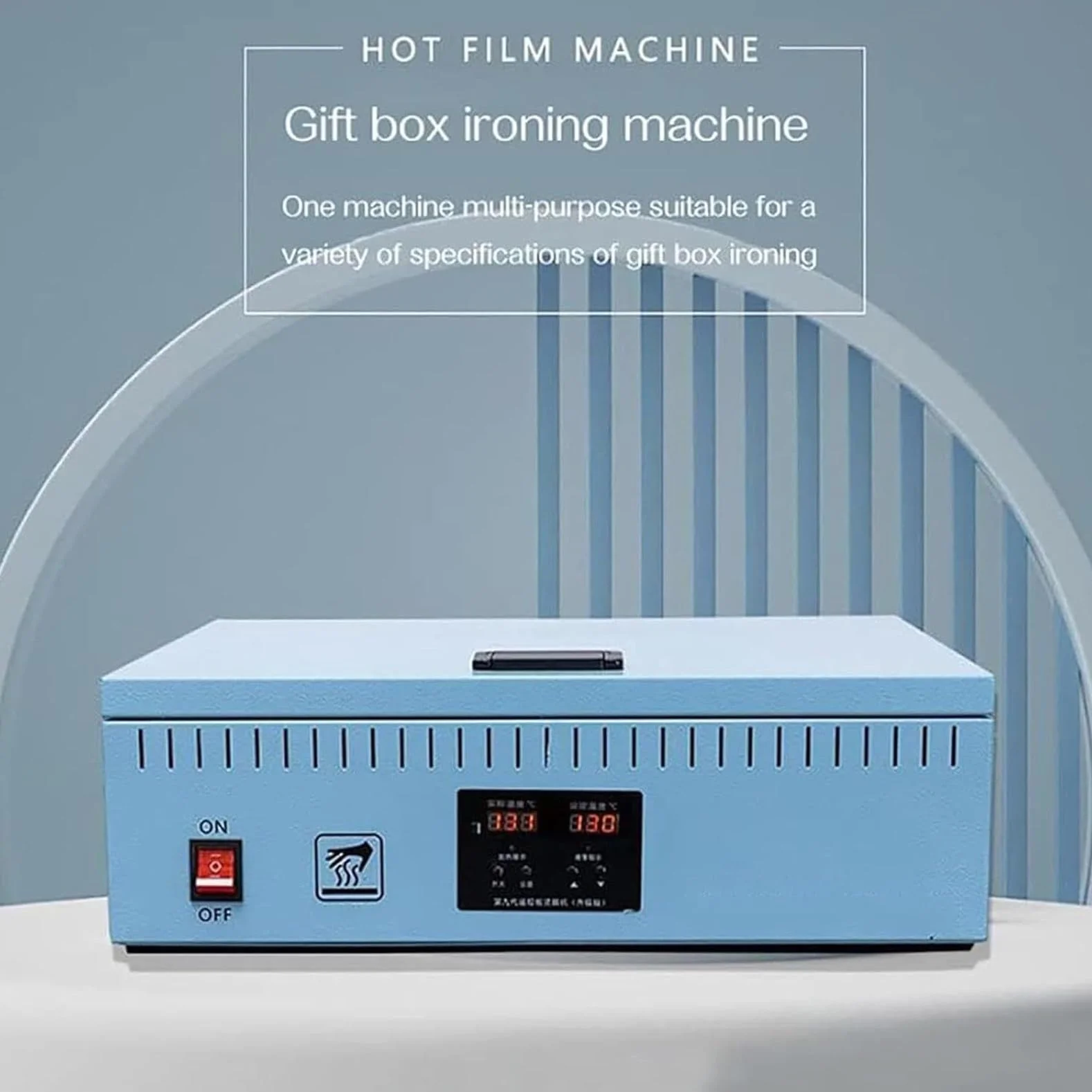 Macchina avvolgitrice in cellophane da 1200 W, Macchina per l'imballaggio di Film, Cosmetici, scatole e Confezioni per Alimenti e Frutta nei supermercati. Blue