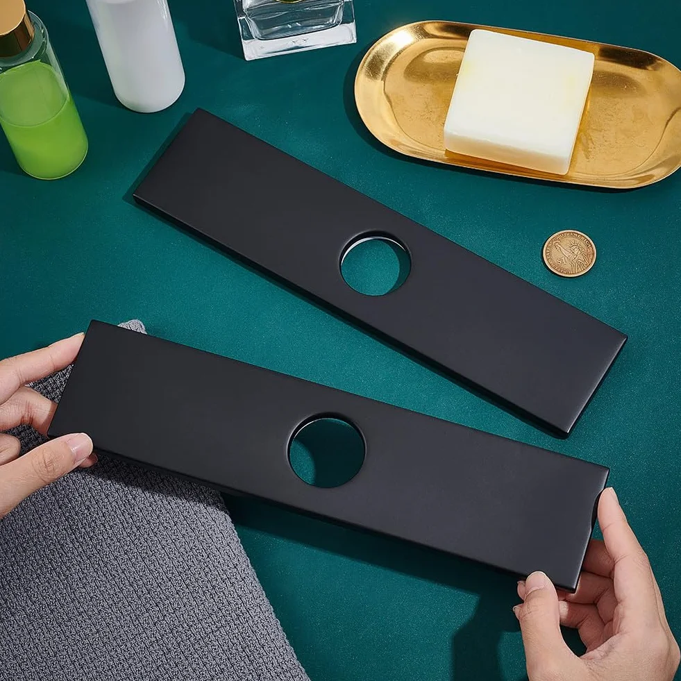 UNICRAFTALE 2 pz Copri Foro per Lavandino In Acciaio Inossidabile Piastra Da 250x60 mm per Vanità Del Bagno Nero 1/3 Fori Kitch Piastra per Rubinetto Rosetta Copertura Rettangolare Piastra