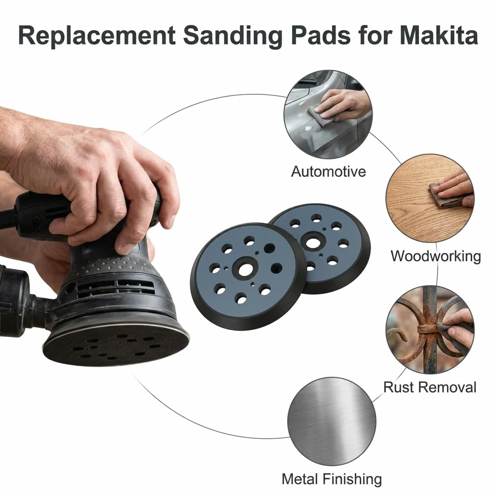 2 vassoi di levigatura 125 mm 8 fori, tampone di ricambio compatibile con Makita BO5021 BO5031 BO5041 BO5010 M9204, compatibile con DeWalt 151281-08 DW420 DW421 Porter Cable 390, 382, 343