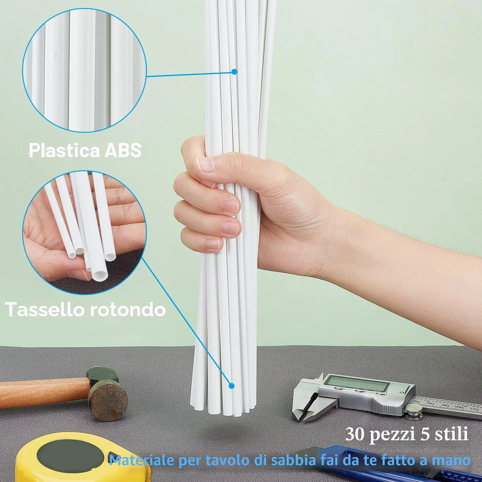 OLYCRAFT 30pz Tubi Rotondi Plastica ABS Lunghezza 300mm Aste Rotonde 3/4/5/6/8 mm Barre Cave per Fai Da Te