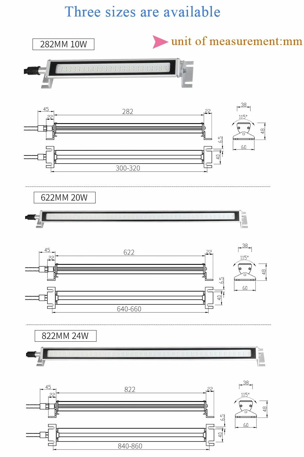 YJINGRUI Luce da lavoro industriale Illuminazione 115° e pieghevole Illuminazione impermeabile per officina (110~220V, 622mm 20W)