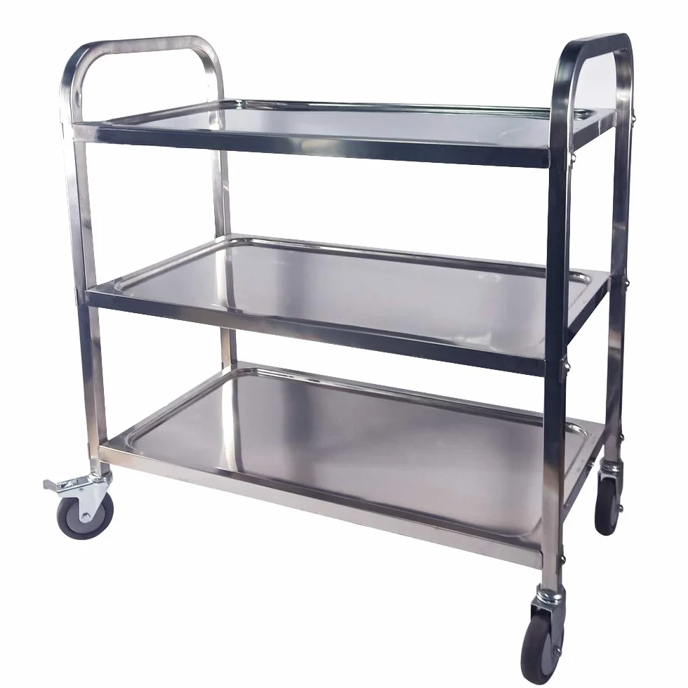 TAIMIKO Carrello di servizio in acciaio INOX con 3 ripiani, 95 x 50 x 95 cm, con ruote, 4 misure a scelta