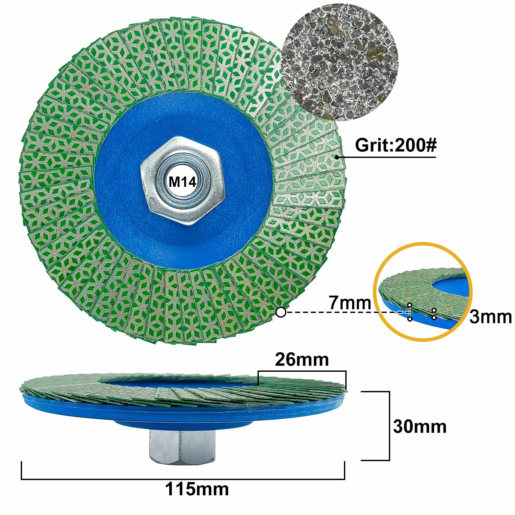 NBB - Ruota a lame diamantate, disco mola diamantata, lama di taglio, smerigliatura, levigatura, lucidatura per ceramica, gres, porcellana, pietra, granito, piastrelle, M14 flangia per smerigliatrice