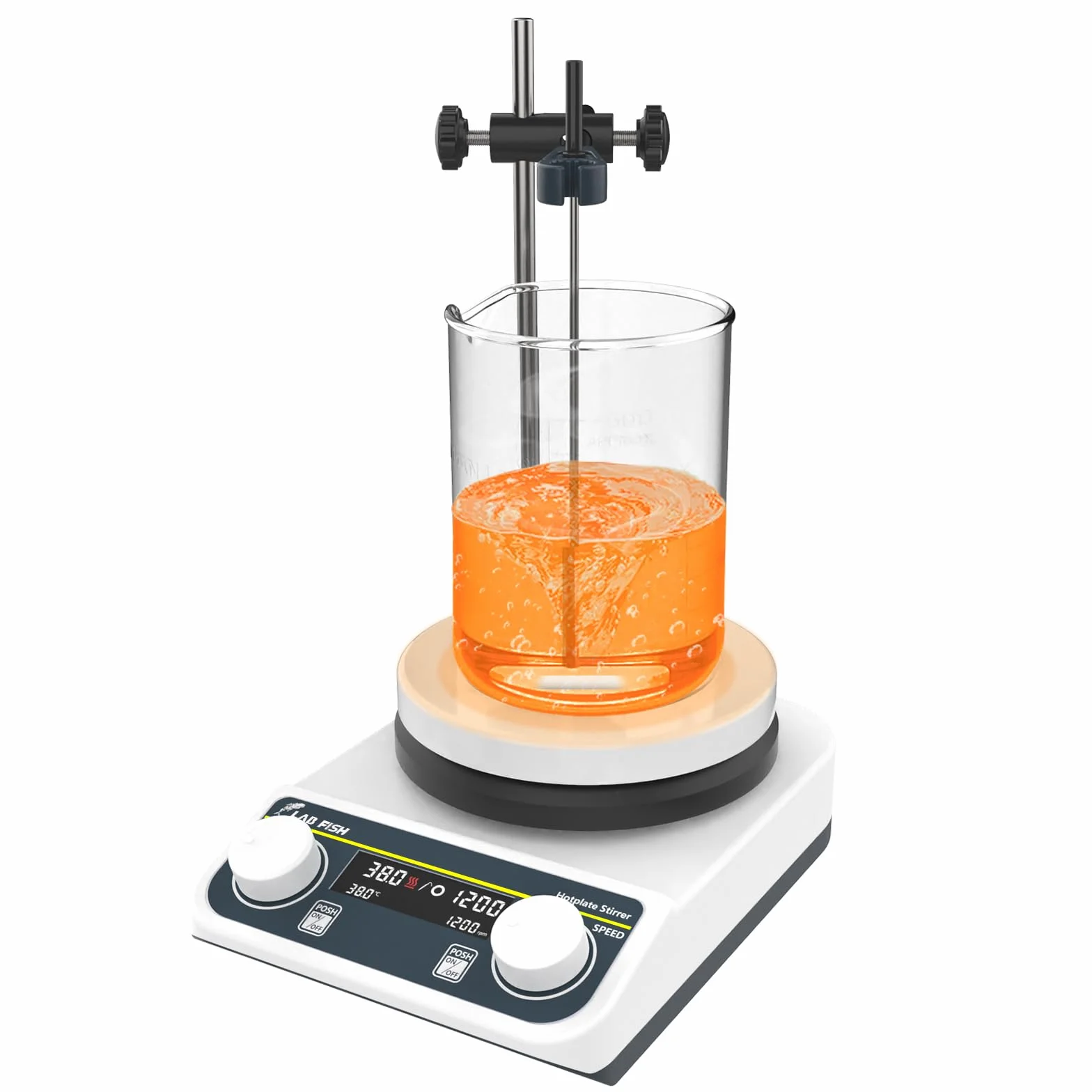 LAB FISH Agitatore Magnetico con Piastra Riscaldante, 280°C, Piastra in Acciaio Inossidabile e Ceramica da 5 Pollici, 200-1500 rpm, 3L, Include Sonda Temperatura Esterna e Ancoretta