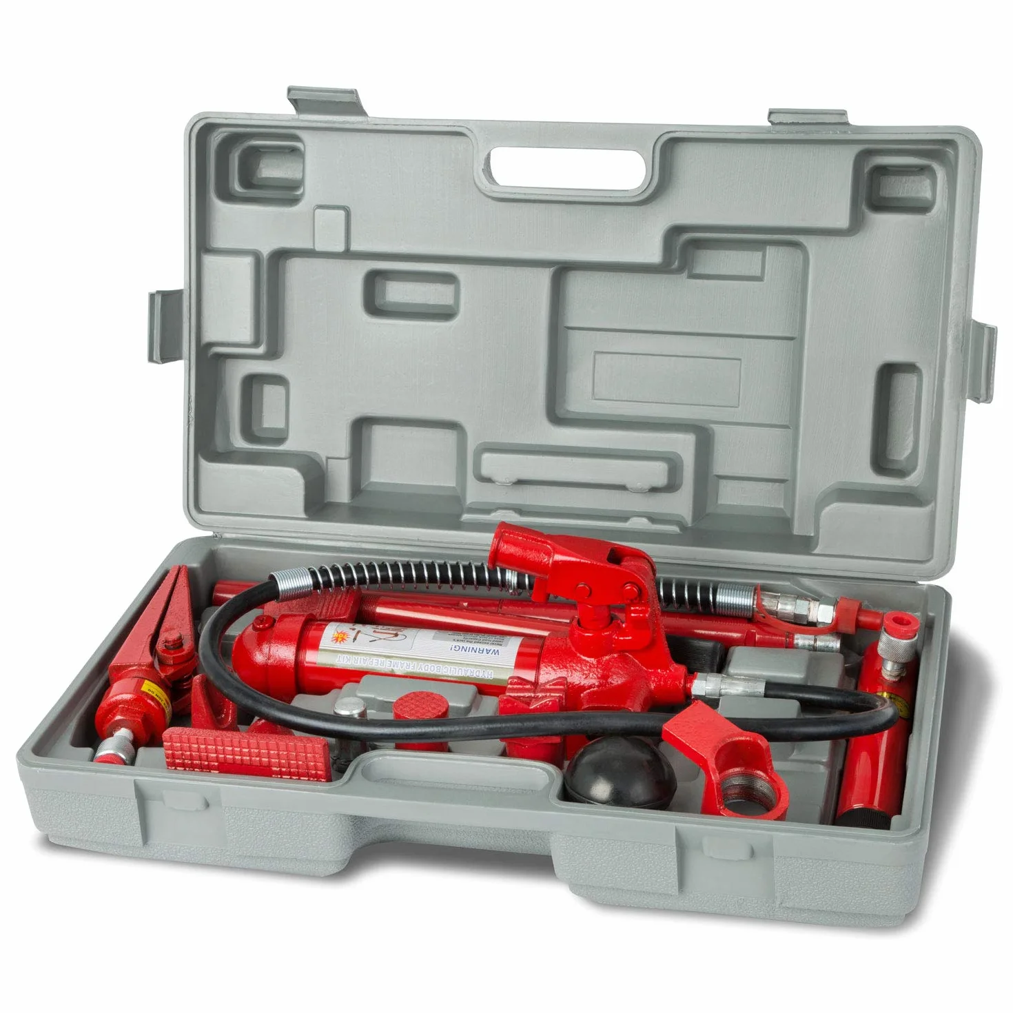 EBERTH Kit raddrizzatura corpo idraulico da 4 tonnellate con valigetta di trasporto (spargitore idraulico a V, 7 pezzi in pressione, 3 prolunghe) robusta scatola con accessori