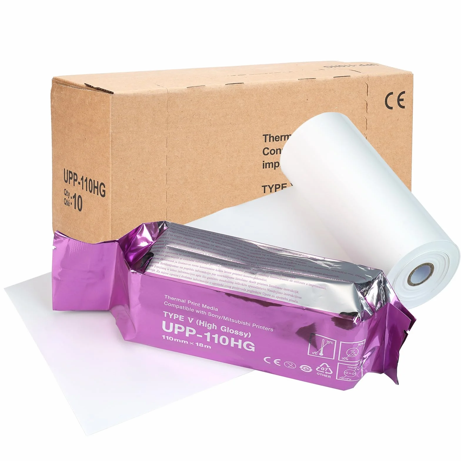 Carta ad ultrasuoni ad alta lucentezza UPP-110HG supporti di stampa termica per stampante in bianco e nero Sostituzione per pellicola ad ultrasuoni Sony 110mmx18m (10rolls)