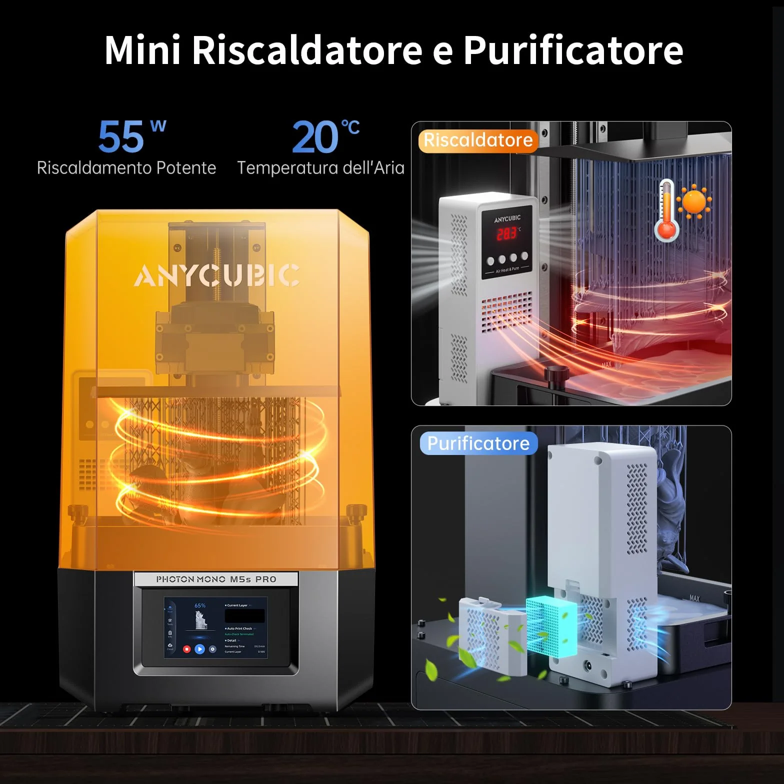 Anycubic Stampante 3D Resina Photon Mono M5s Pro 14K con Livellamento Automatico, Velocità 3 Volte Superiore, Mini Riscaldatore e Purificatoree e Altro Ancora, Per i Giocatori 3D Dalle Mille Esigenze