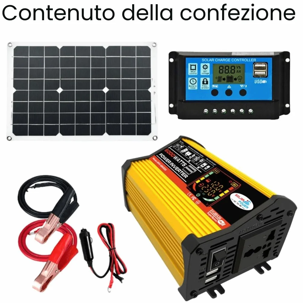 Kit pannello solare 4000 W con batteria e inverter, sistema di alimentazione fuori rete completo per casa, camper, barca, fattoria e capannone, design espandibile con inverter a onda sinusoidale pura