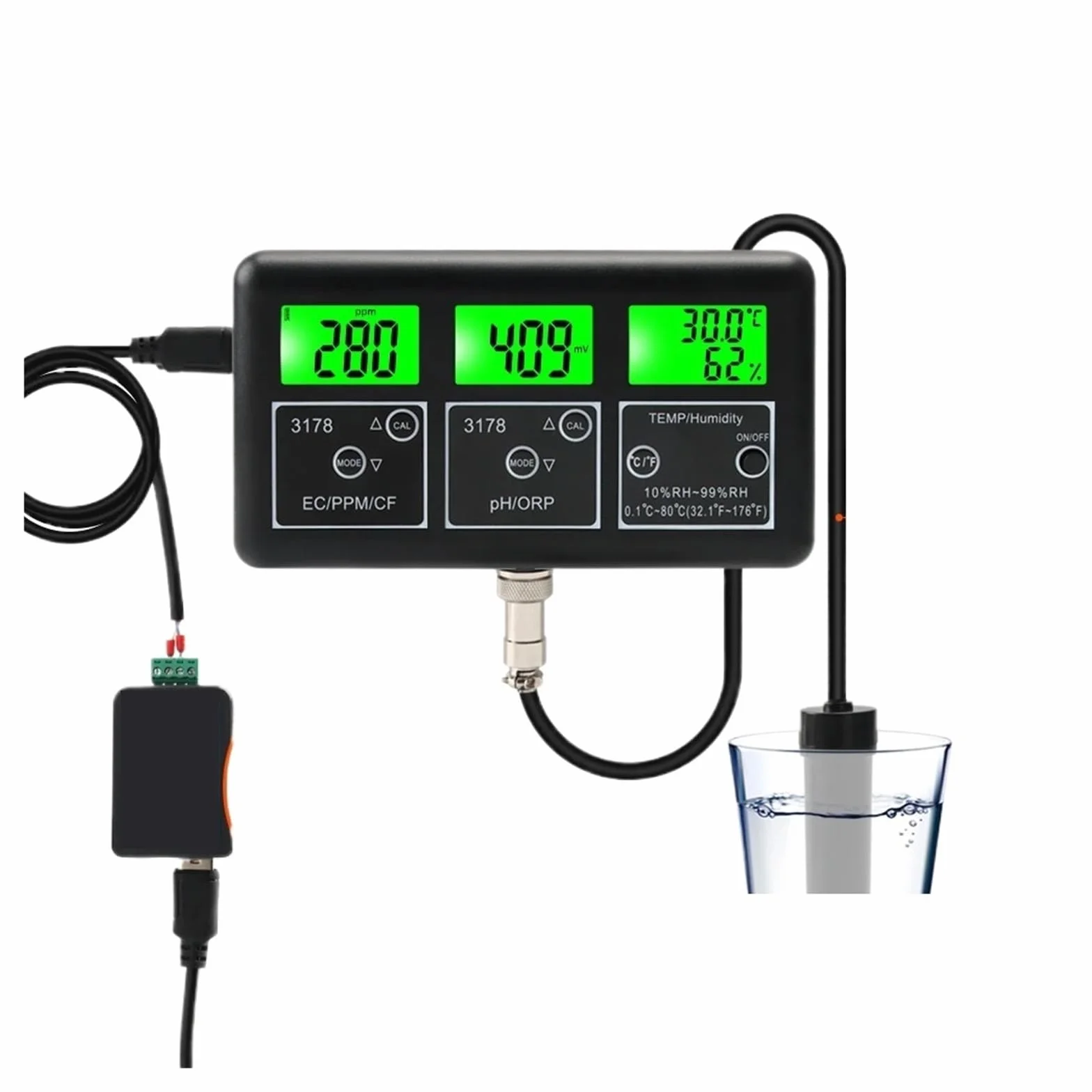 Misuratore di qualità dell'acqua multifunzione con comunicazione RS485, monitor PH ORP TDS EC CF Temp umidità,Multifunzionale
