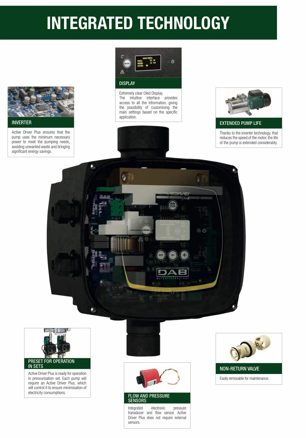 DAB ACTIVE DRIVER PLUS T/T 3.0 Inverter per elettropompa pressione costante silenziosità economia di esercizio riduzione consumi acqua protezione della pompa