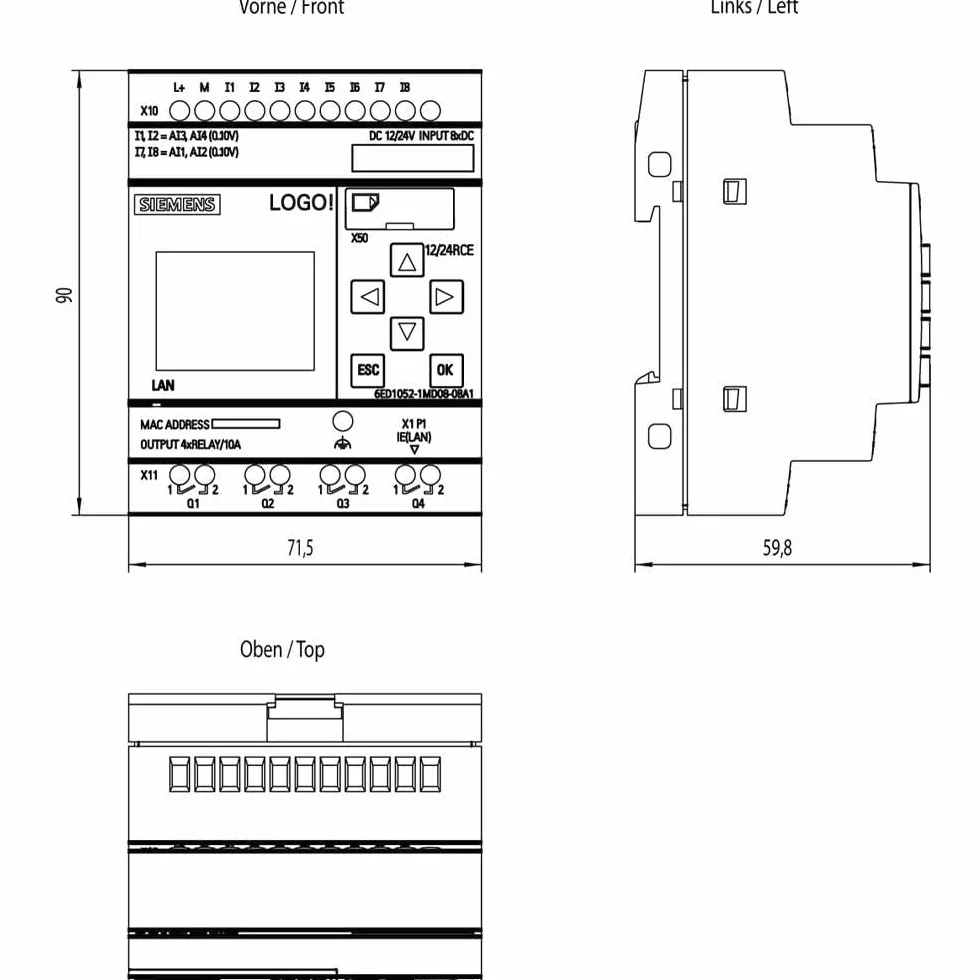 Siemens 6ED1052-1MD08-0BA1 Modulo di controllo PLC 12 V/DC, 24 V/DC
