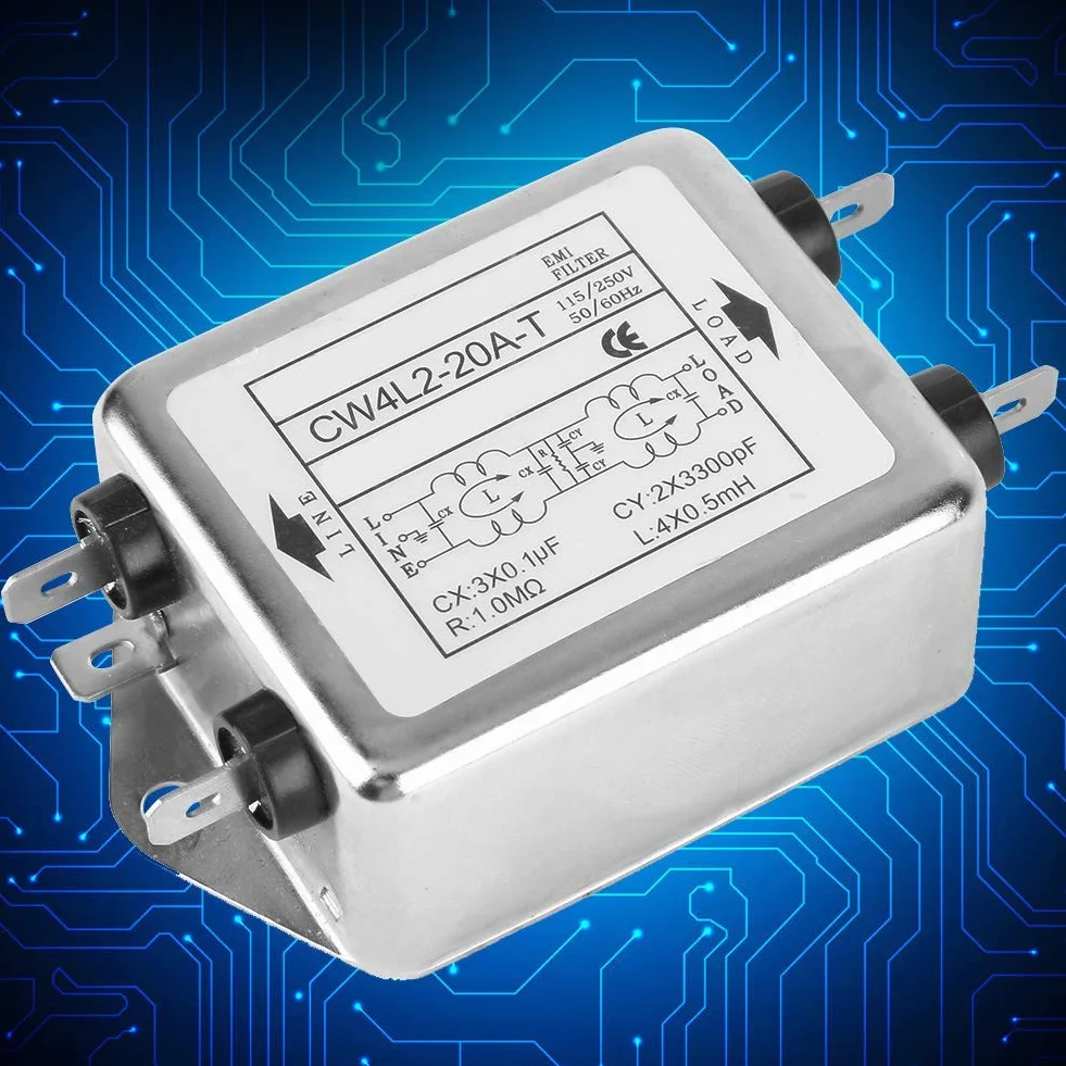 Tyenaza Filtri di Rete Elettrica, 20A Filtro EMI RFI, CW4L2-20A-T Soppressore di Rumore Potenza Filtro EMI Condizionatore di Linea Terminale Monofase 115V/250V 20A 50/60Hz