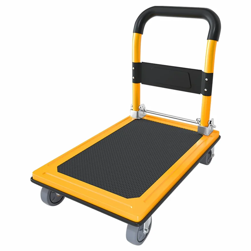 Carrello a Piattaforma Carrello Trasportatore Pieghevole Portata 300 kg 77x50cm Rivestimento Antiscivolo con 360° Ruote Silenziose (Giallo)