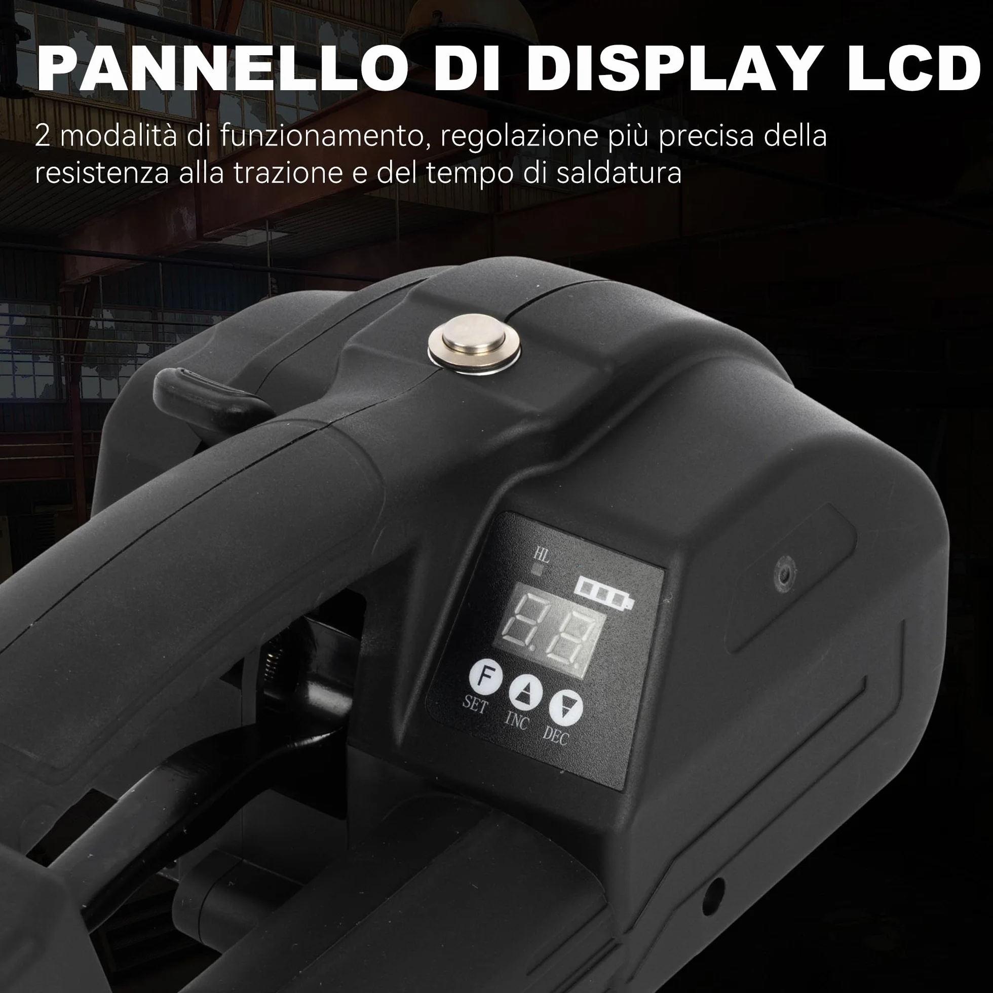 U.S. Solid Reggiatrice automatica con schermo LCD – 2 x 4000 mAh batteria, per nastri PP/PET 13-16 mm, per scatole e pallet