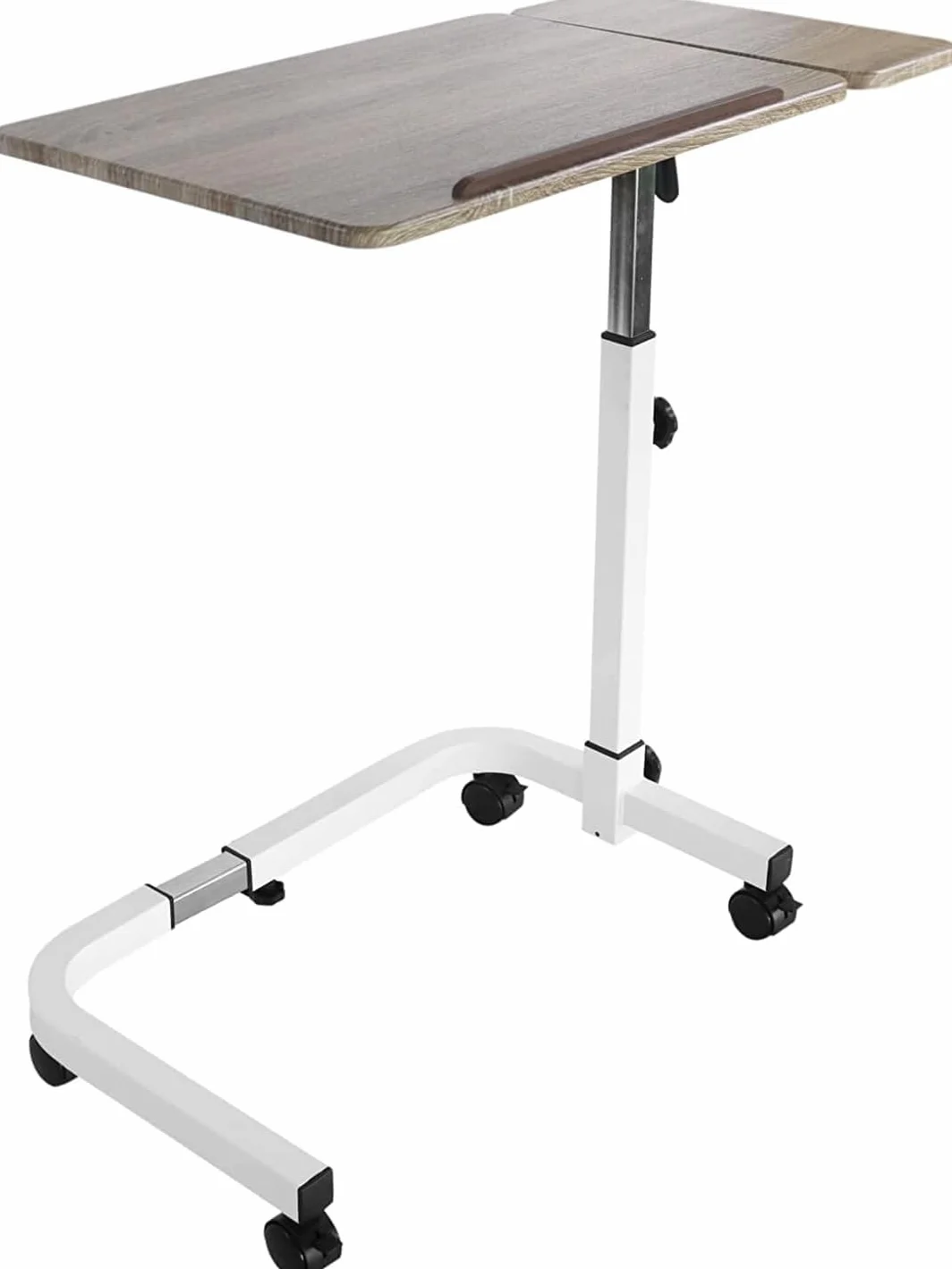 KMINA Tavolino da Letto con Ruote per Anziani e Disabili, Servitore Medico per Mangiare e PC con Piano Inclinabile 90°, Regolabile in Altezza 70-102cm e Larghezza 62-81cm, Acciaio