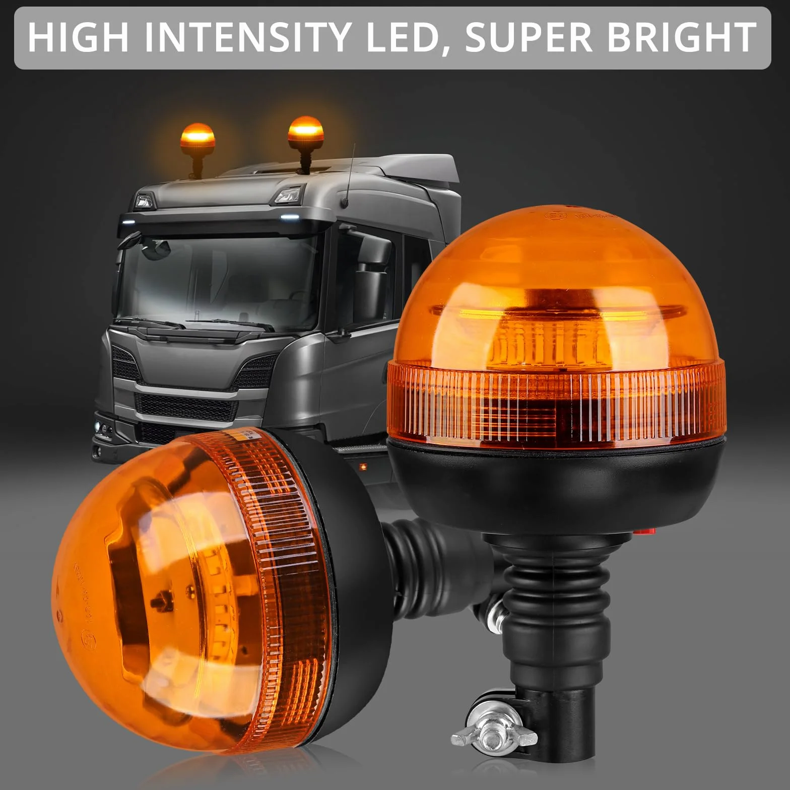 Justech 2 Pezzi Luce Lampeggiante Stroboscopica 24LED 12V 24V Impermeabile con 3 Modalità Illuminazione Luce Rotante Flash Arancione con Sede Flessibile del Palo DIN per Rimorchio Trattore Camion